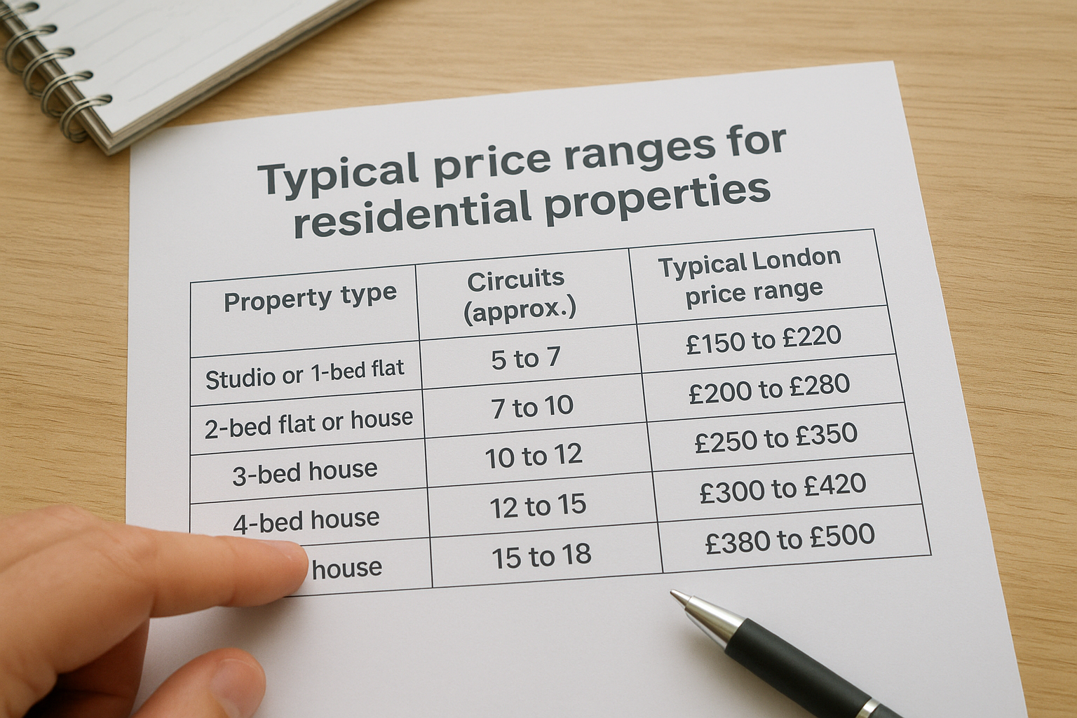 Typical price ranges for residential properties