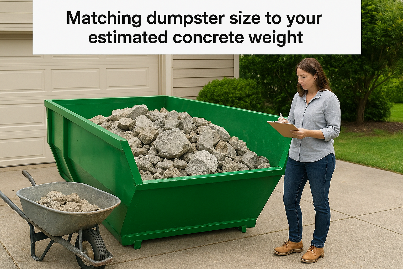 Matching dumpster size to your estimated concrete weight
