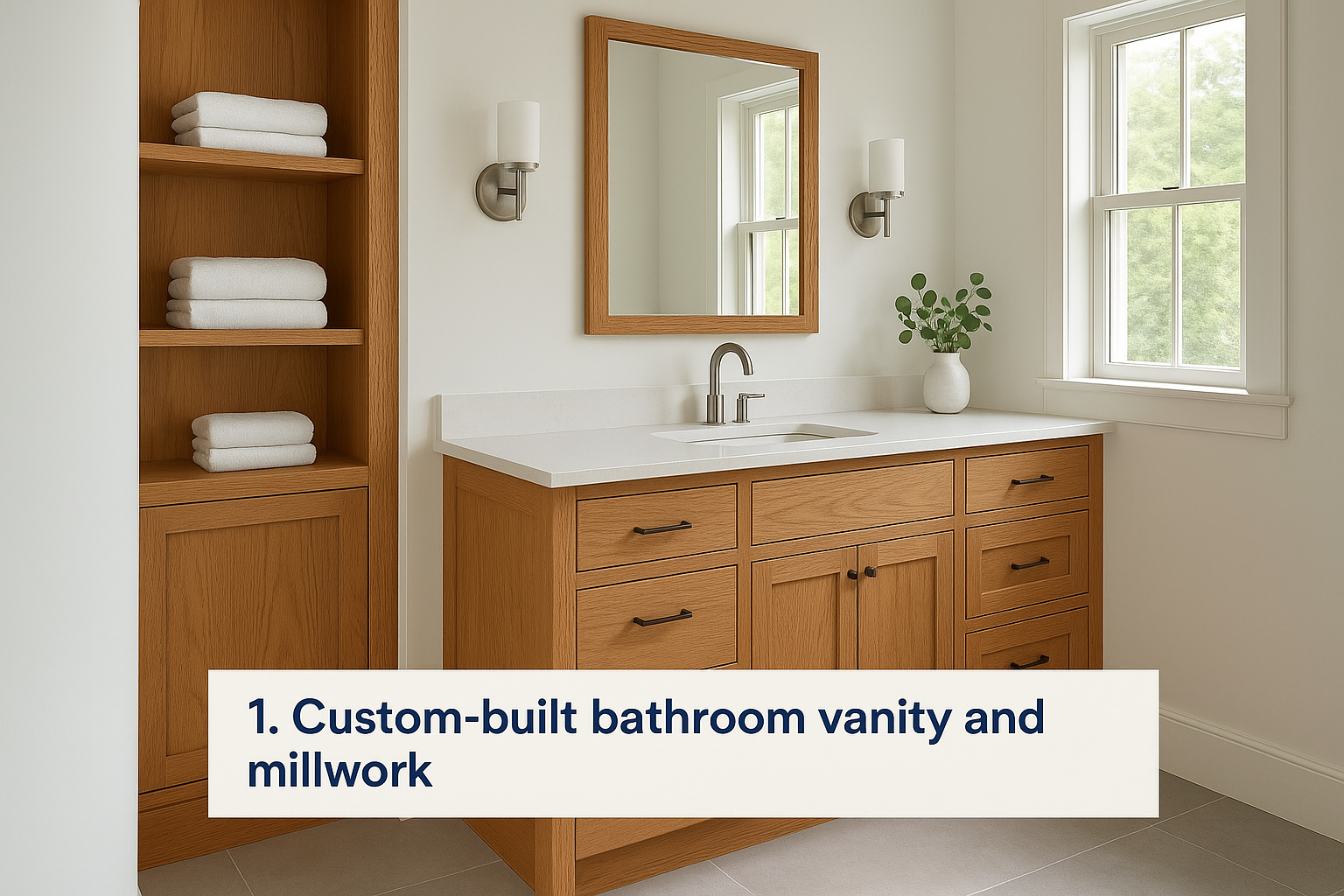 1. Custom-built bathroom vanity and millwork