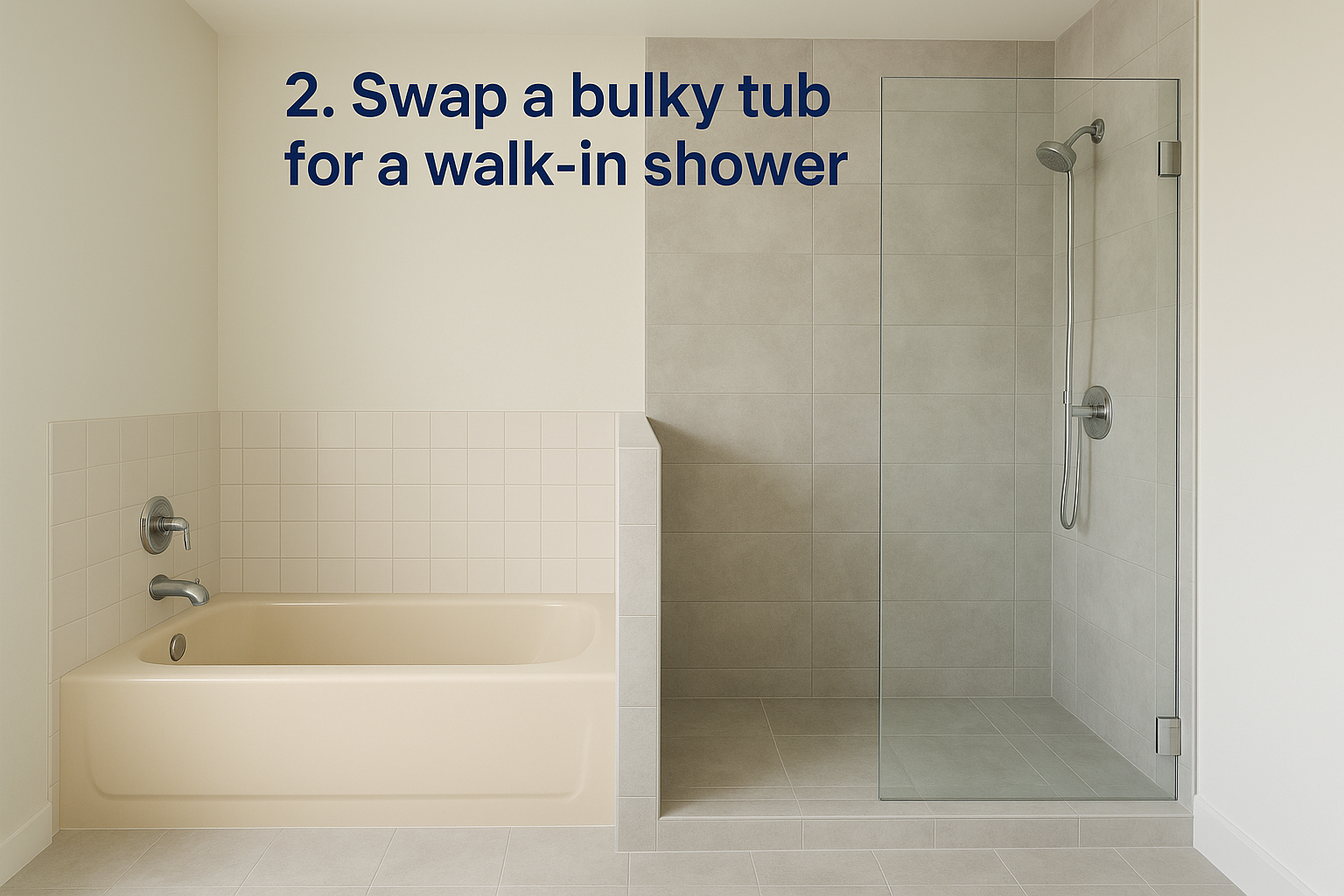 2. Swap a bulky tub for a walk-in shower