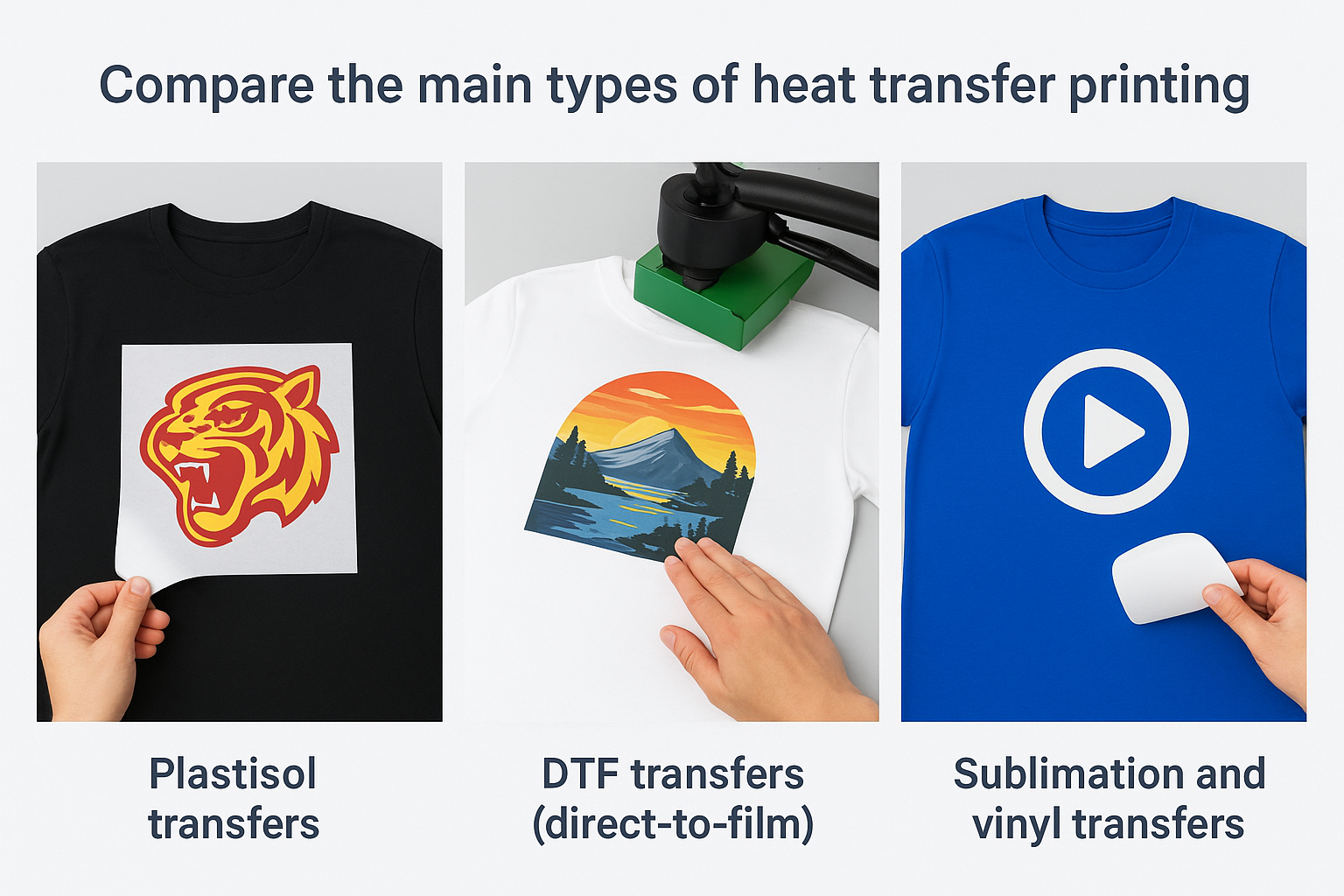 Compare the main types of heat transfer printing
