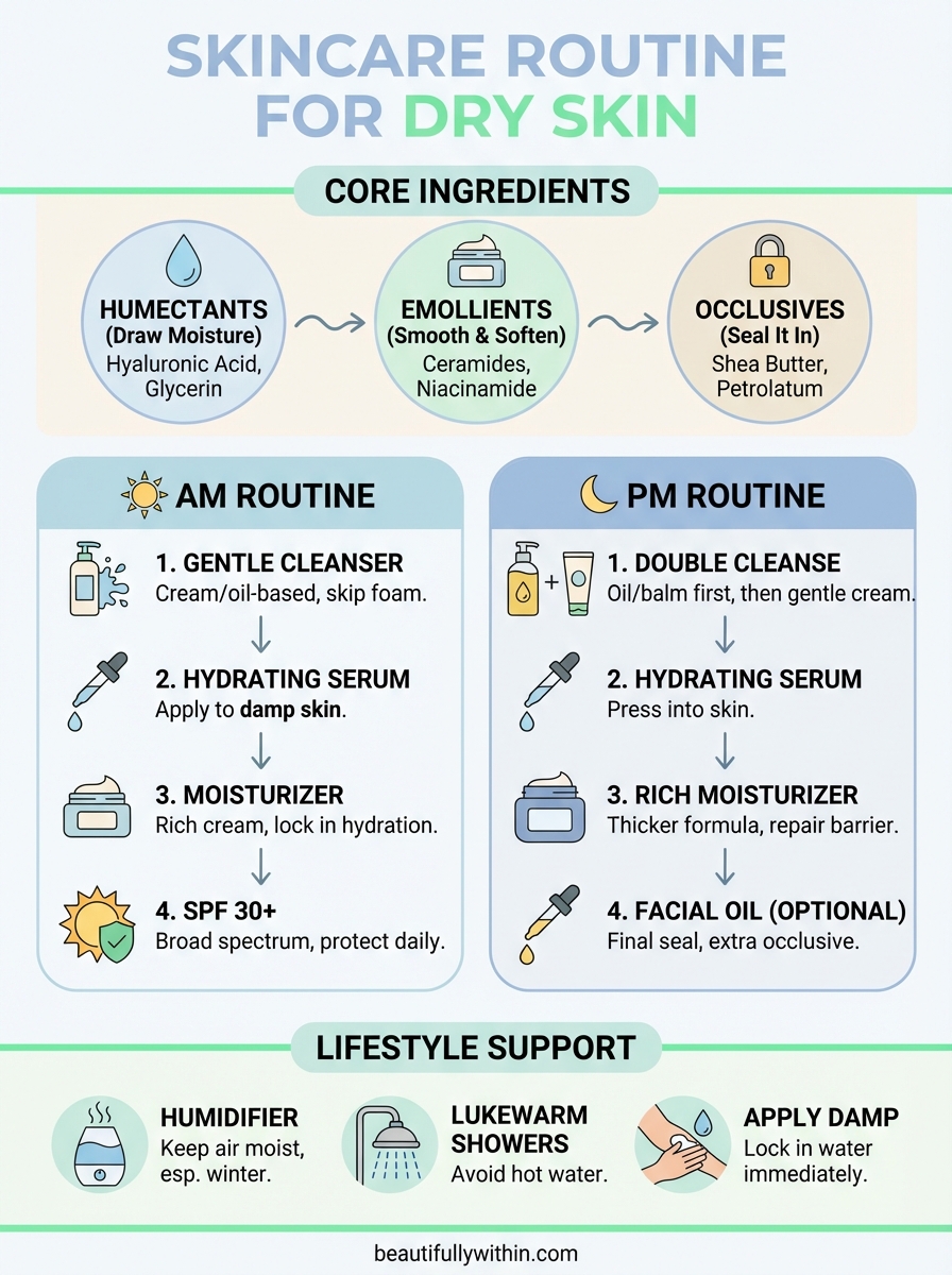 skincare routine for dry skin infographic