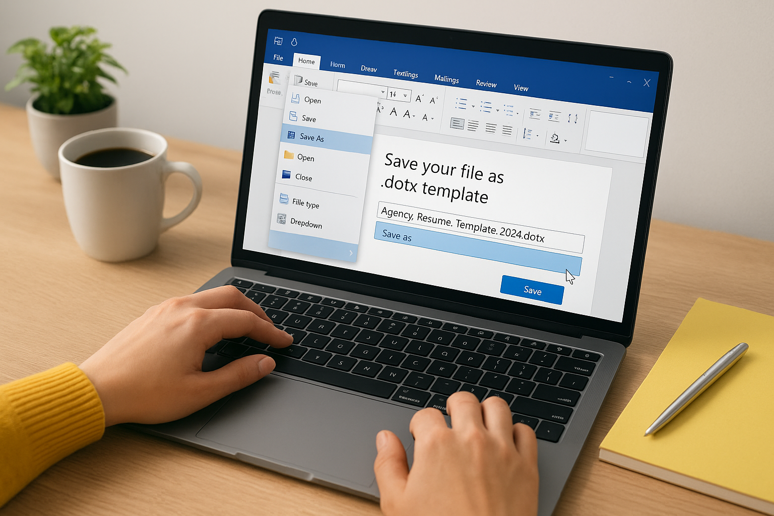 Save your file as a .dotx template