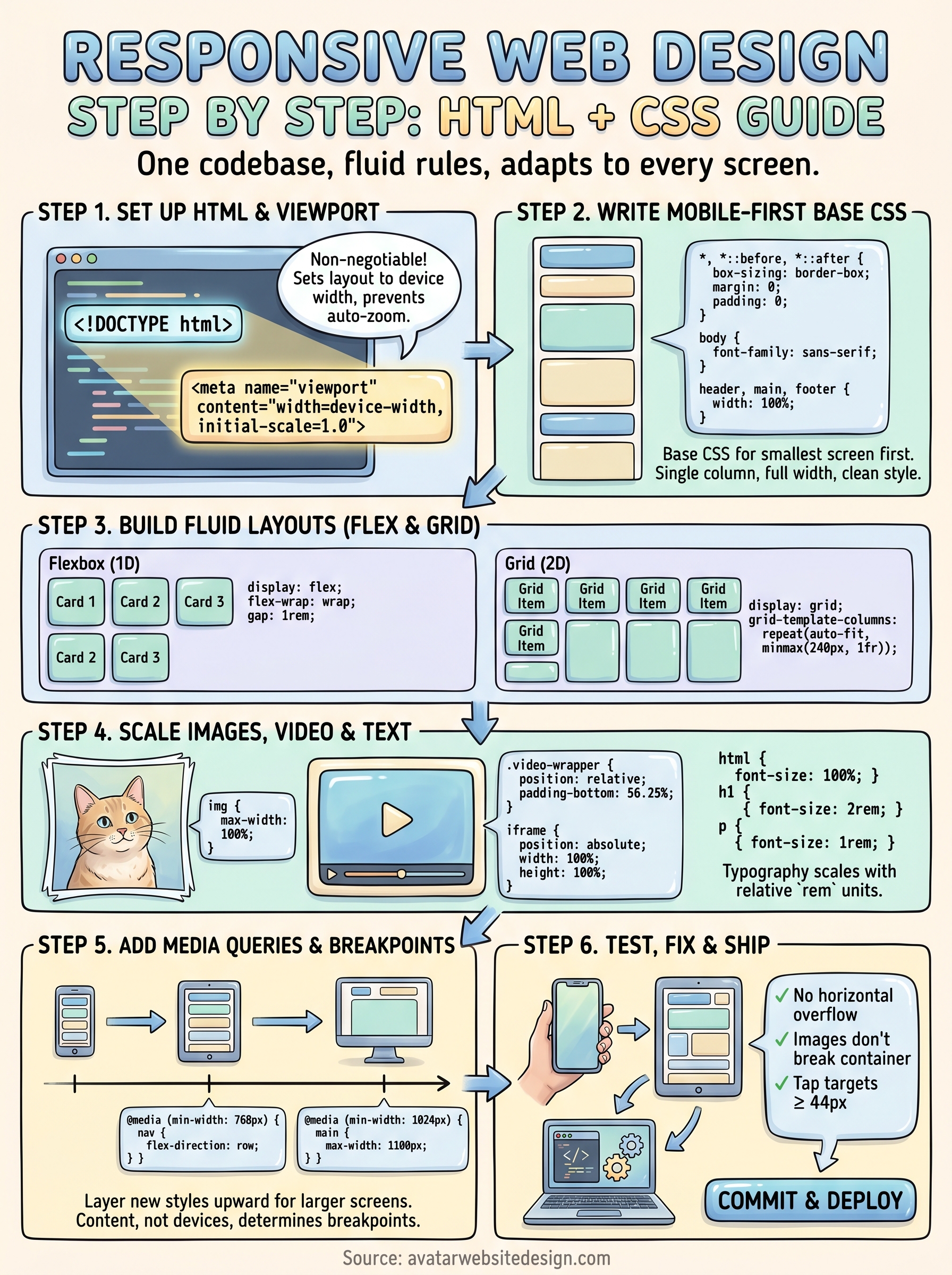 responsive web design step by step infographic