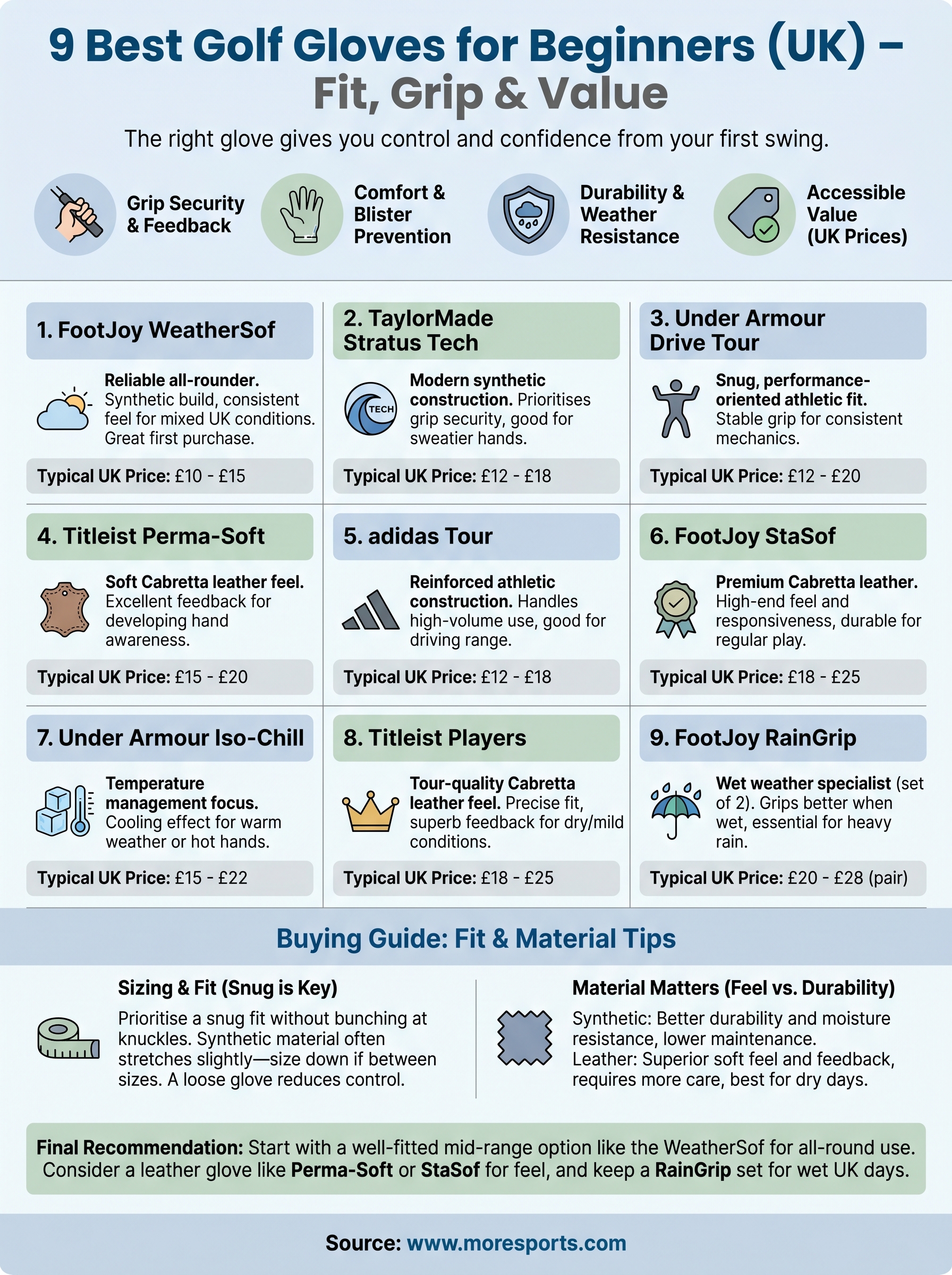 best golf gloves for beginners infographic
