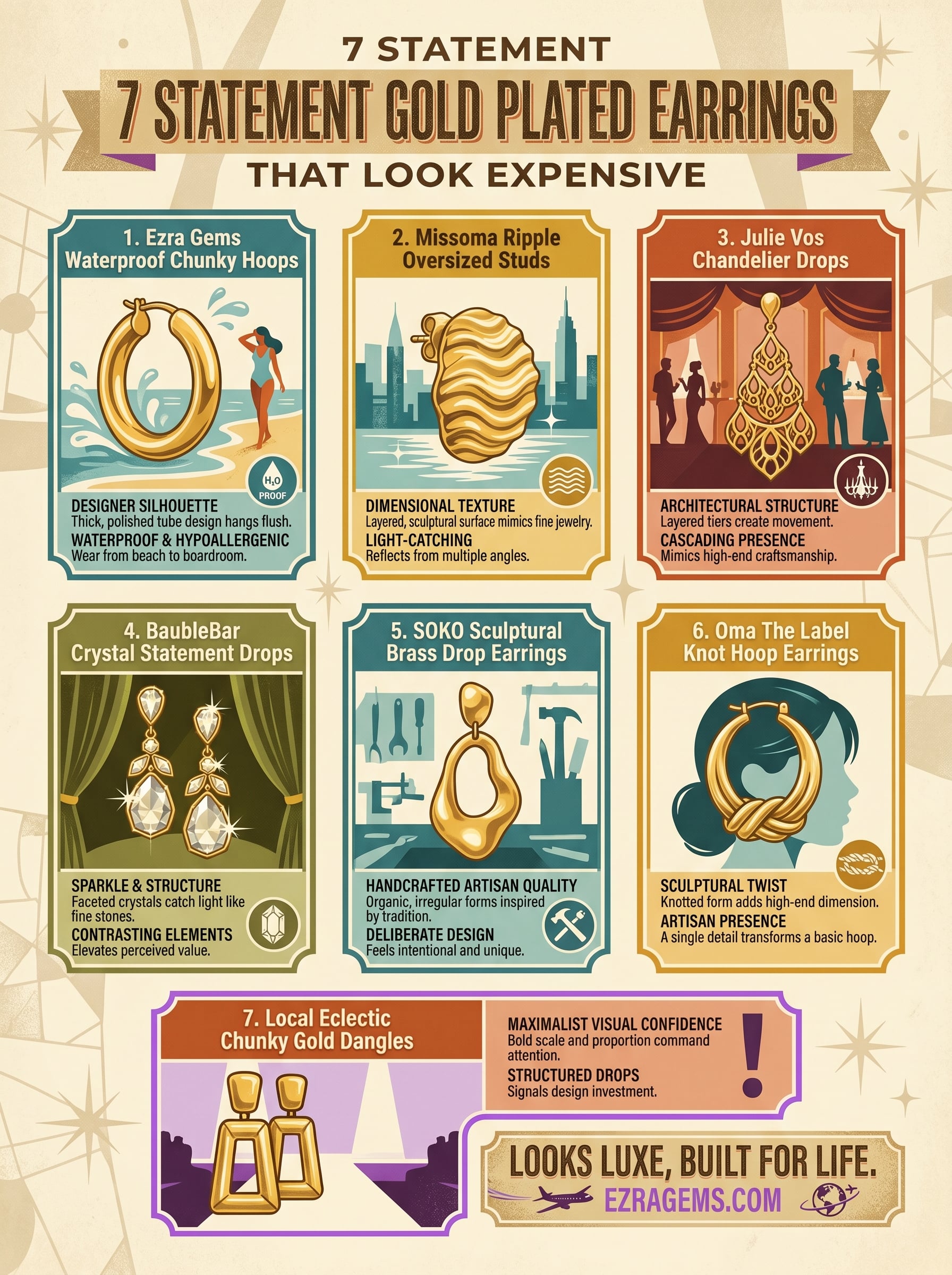 statement gold plated earrings infographic