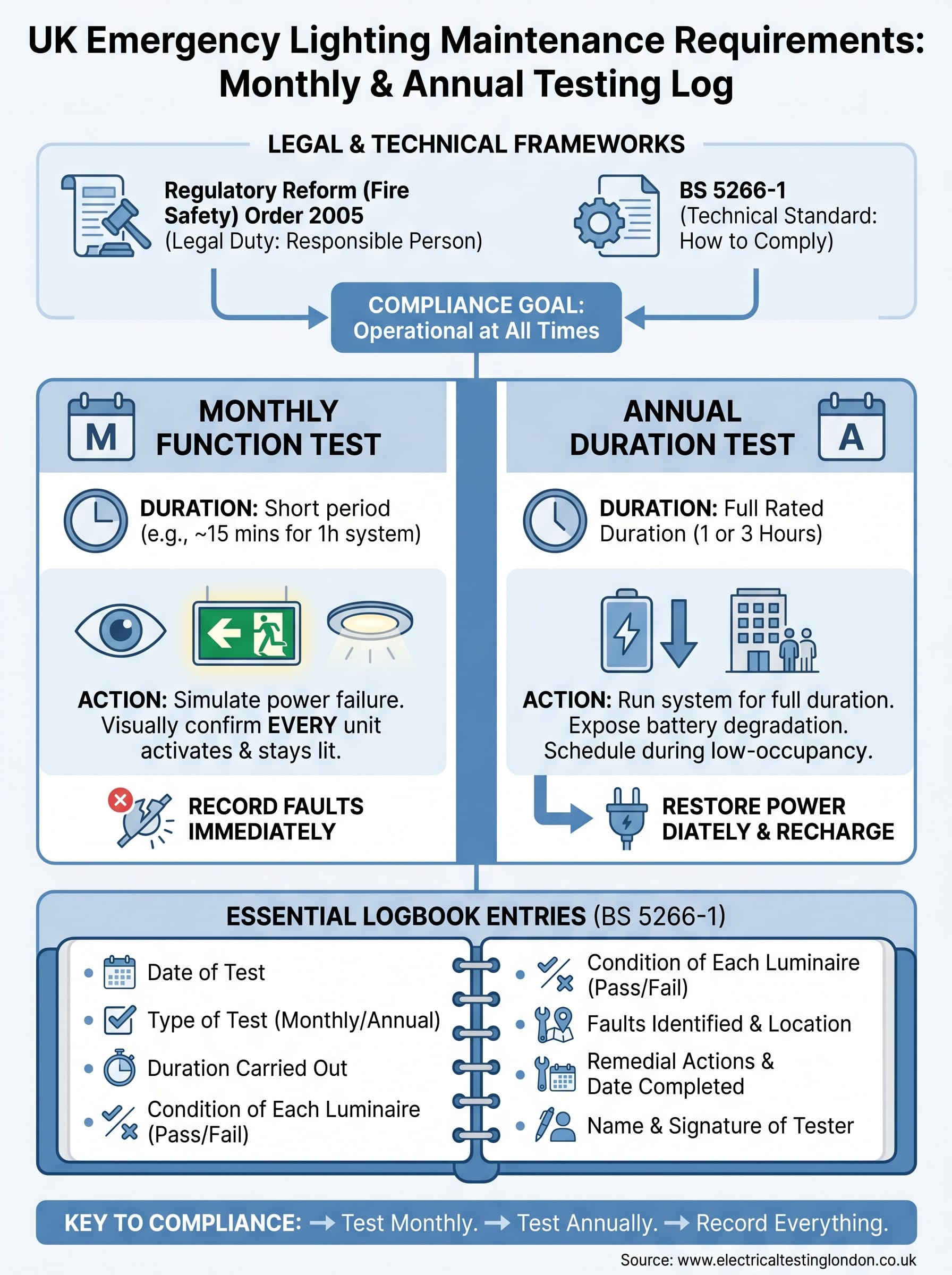 emergency lighting maintenance requirements infographic