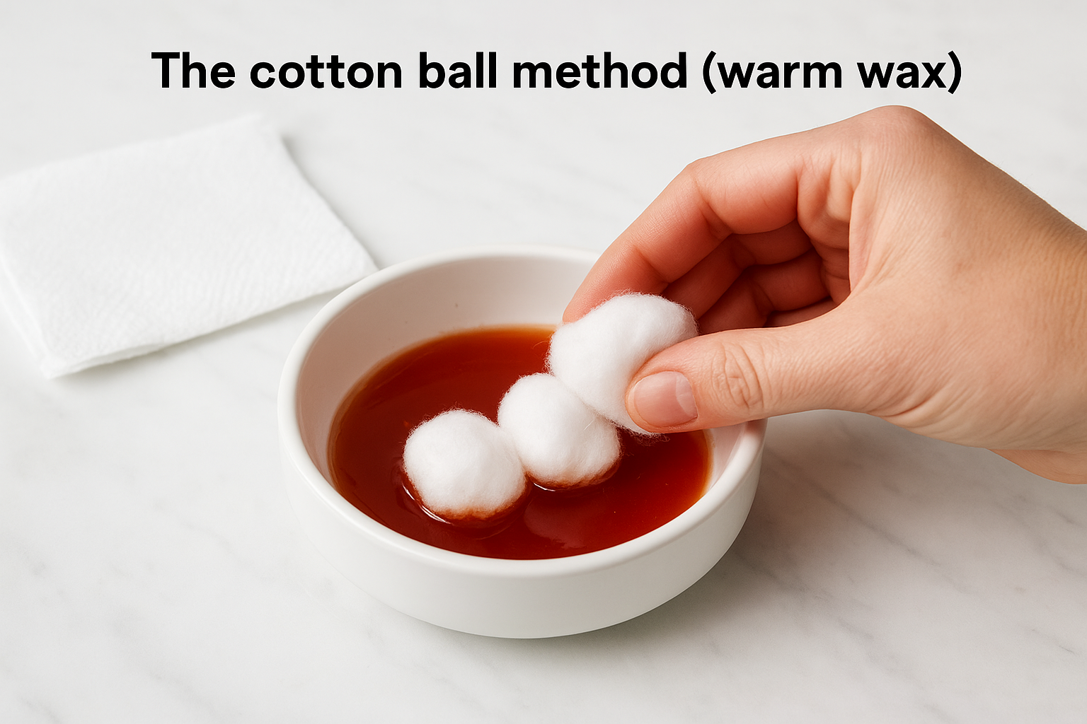 The cotton ball method (warm wax)