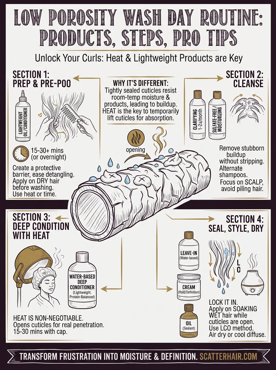 low porosity wash day routine infographic