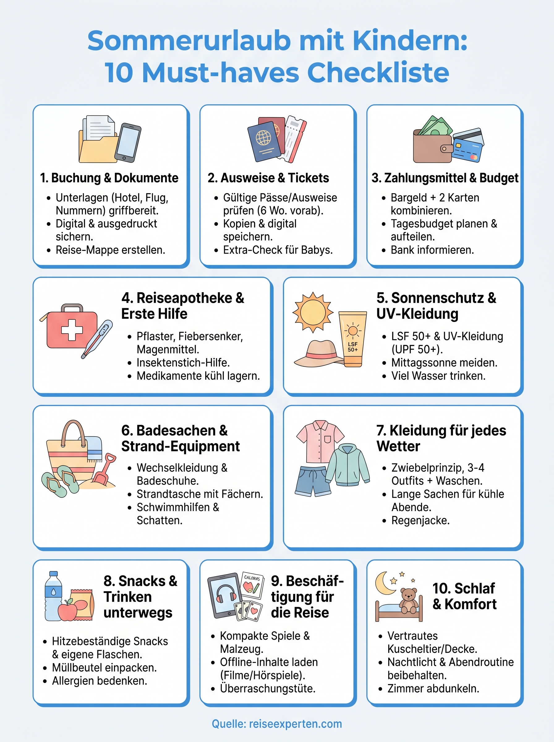 sommerurlaub mit kindern checkliste infographic
