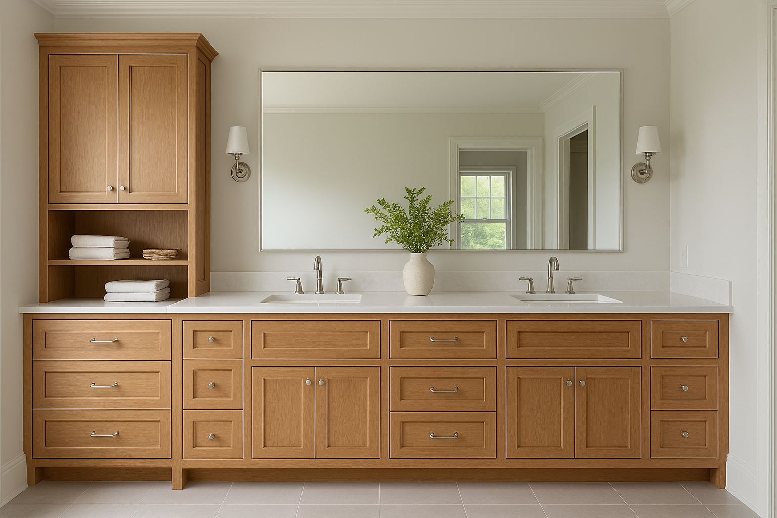 1. Invest in a custom vanity and storage wall