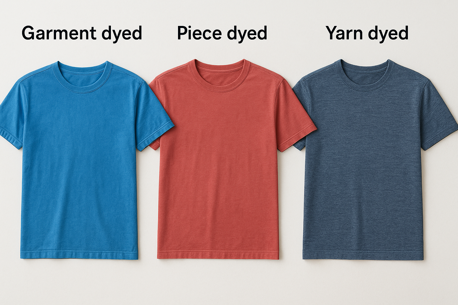 Garment dyed vs piece dyed vs yarn dyed