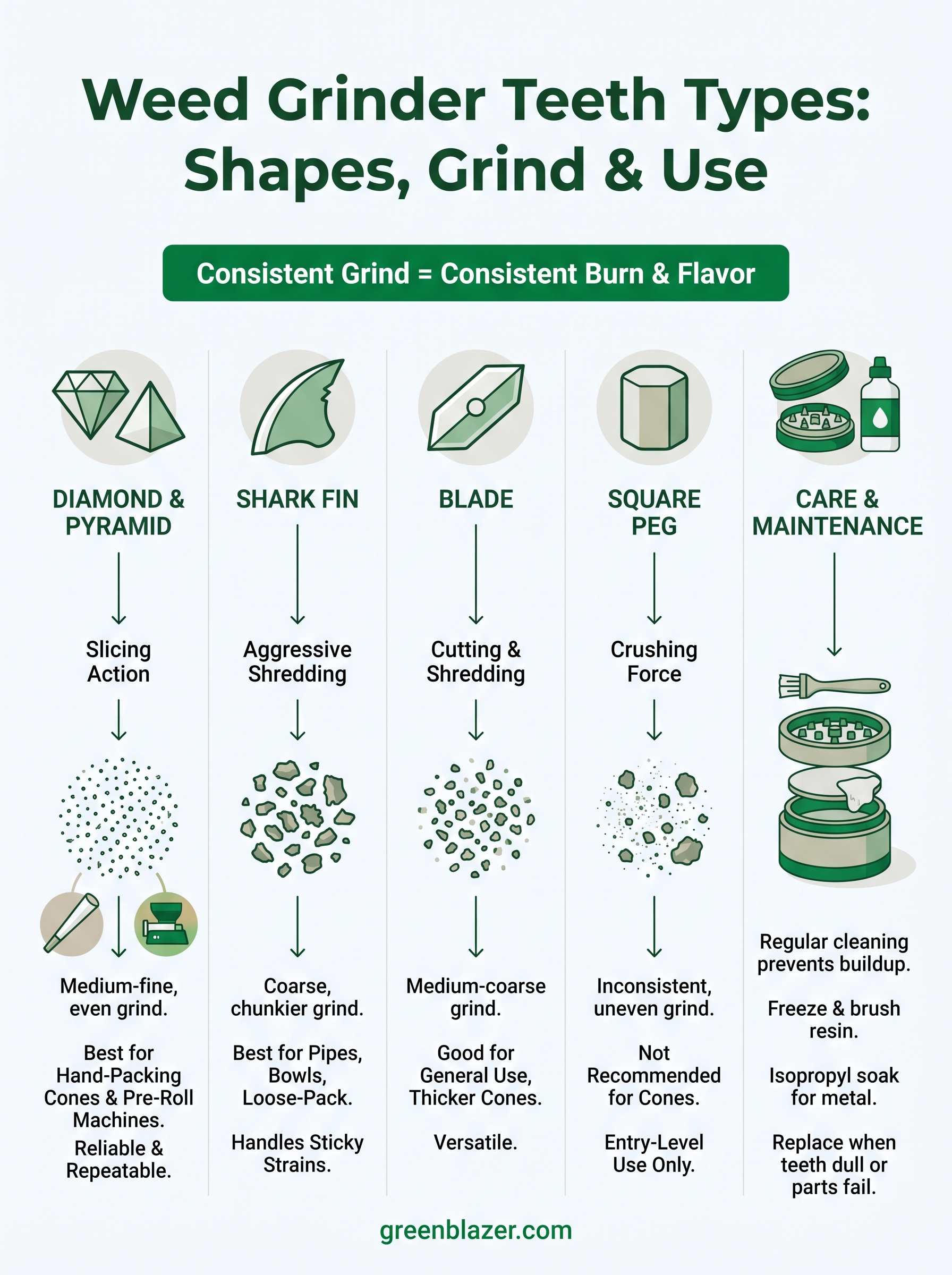weed grinder teeth types infographic