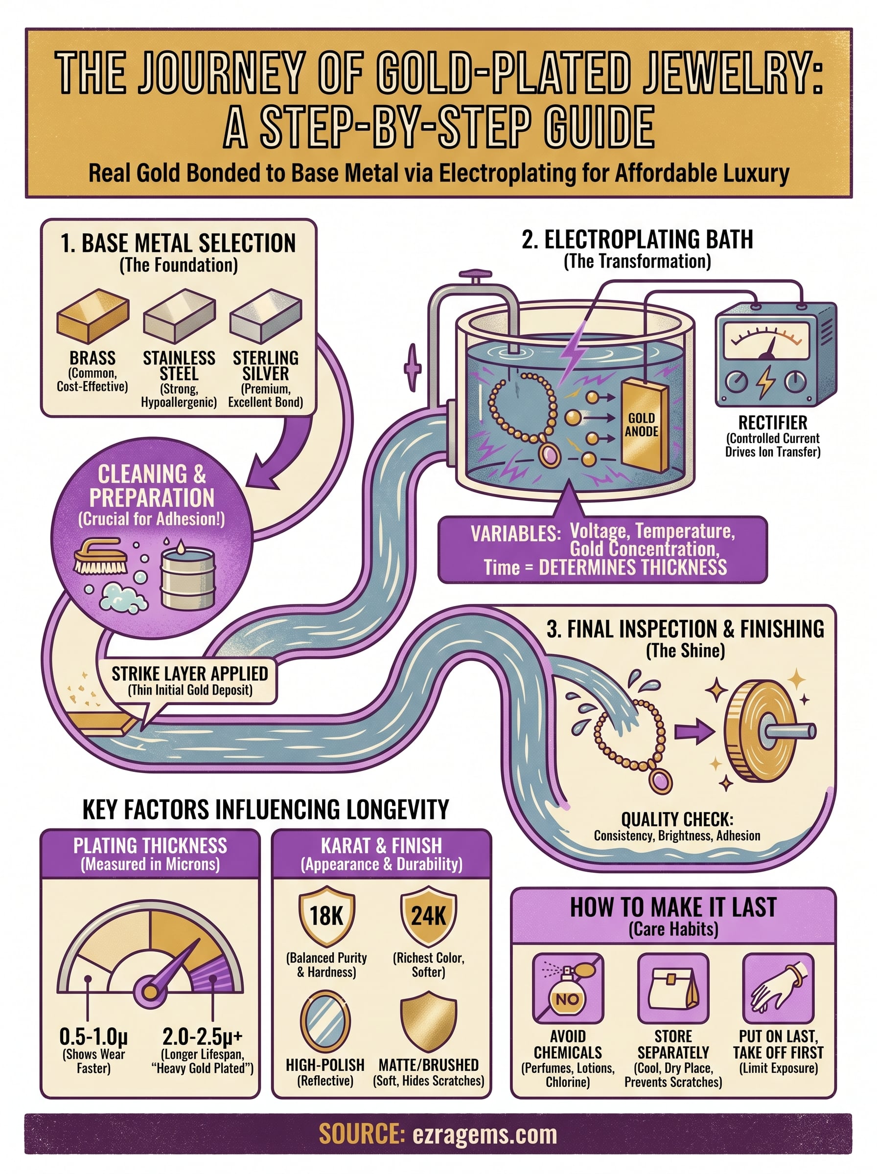 how is gold plated jewelry made infographic