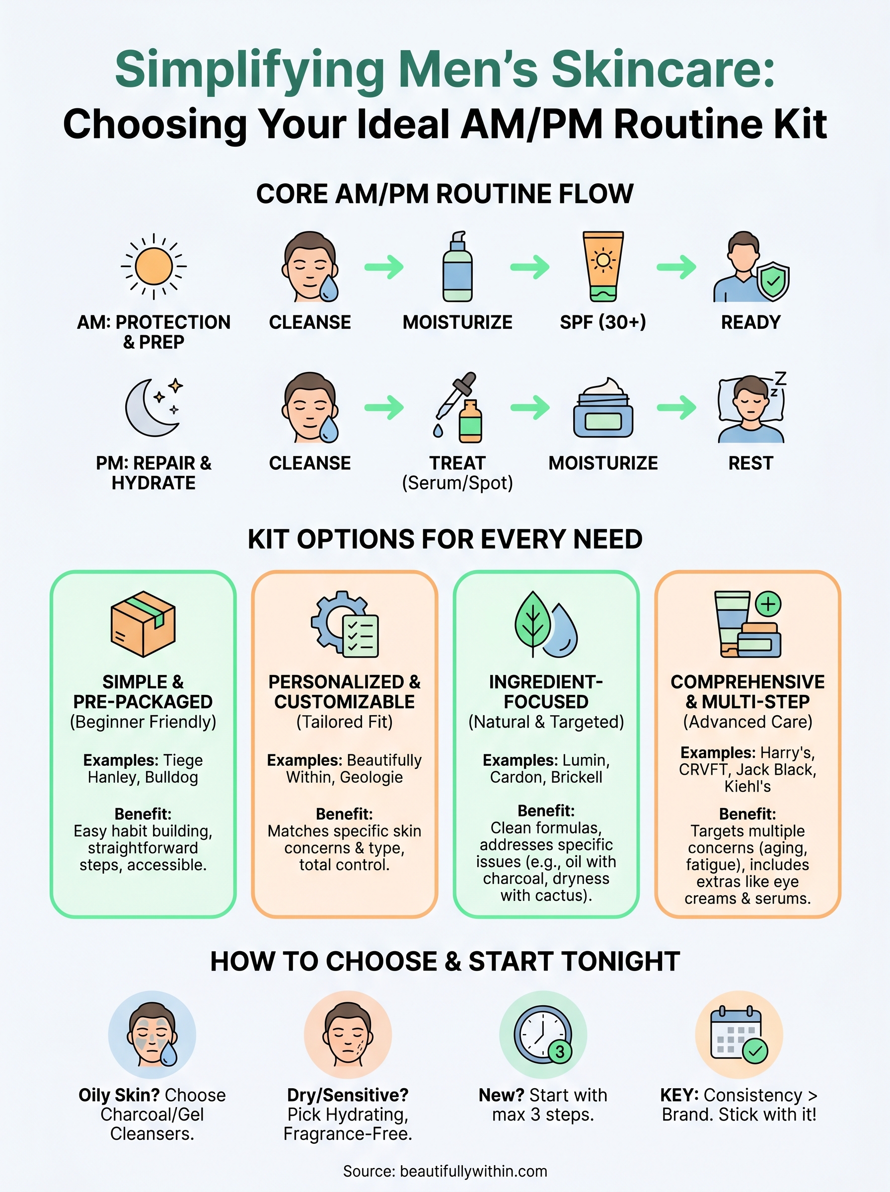 men's skincare routine kit infographic