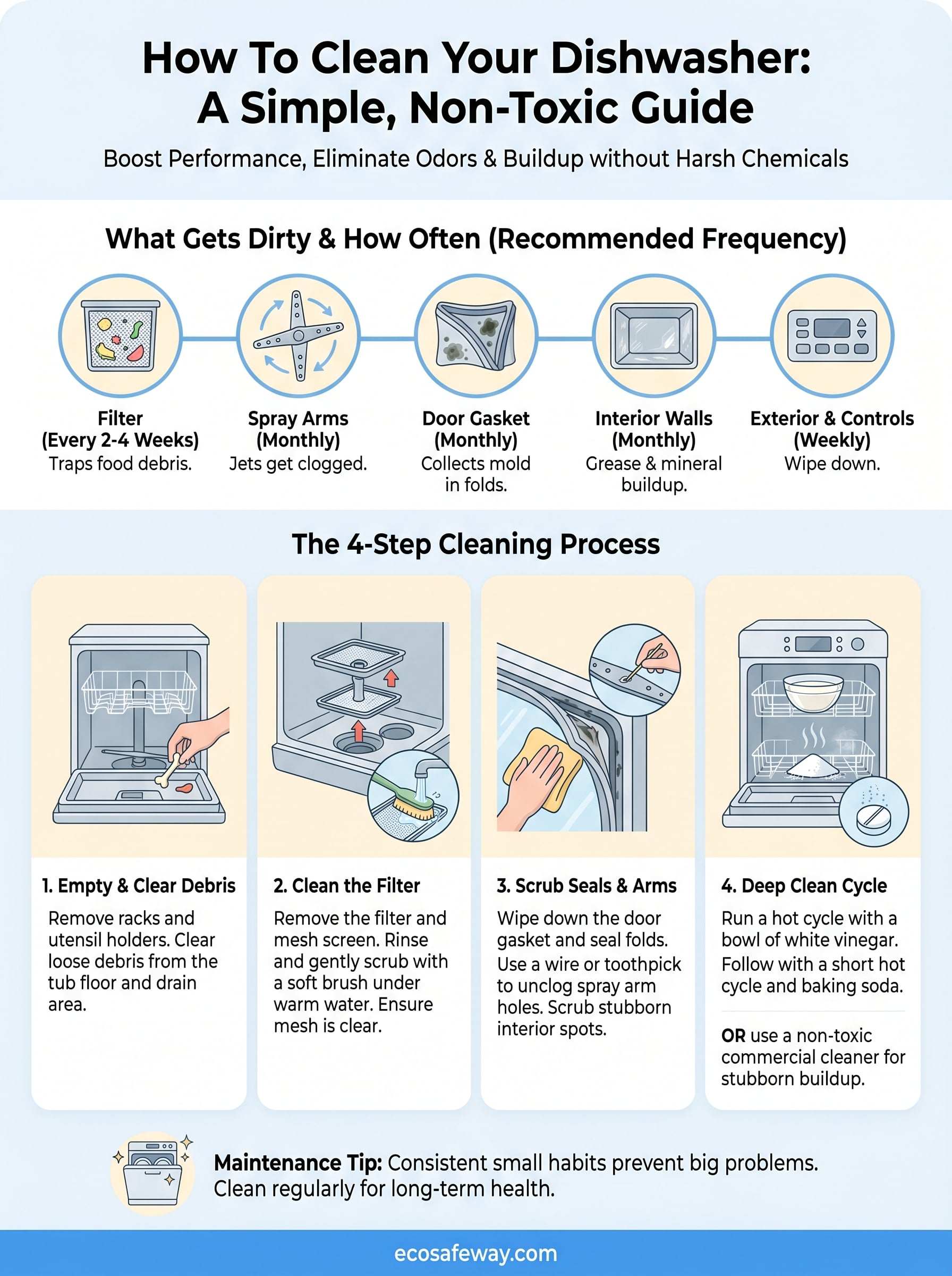 how to clean a dishwasher infographic