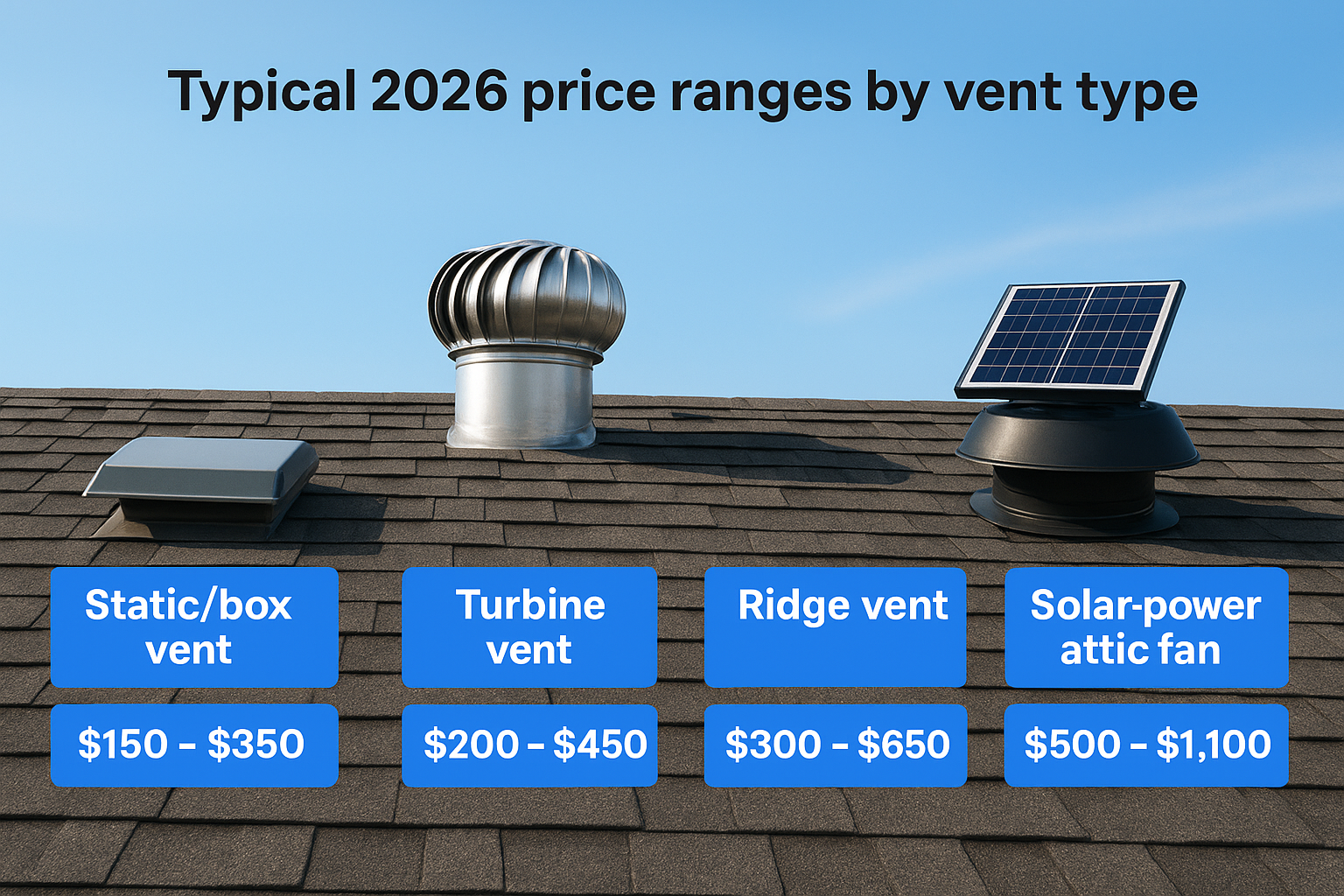 Typical 2026 price ranges by vent type