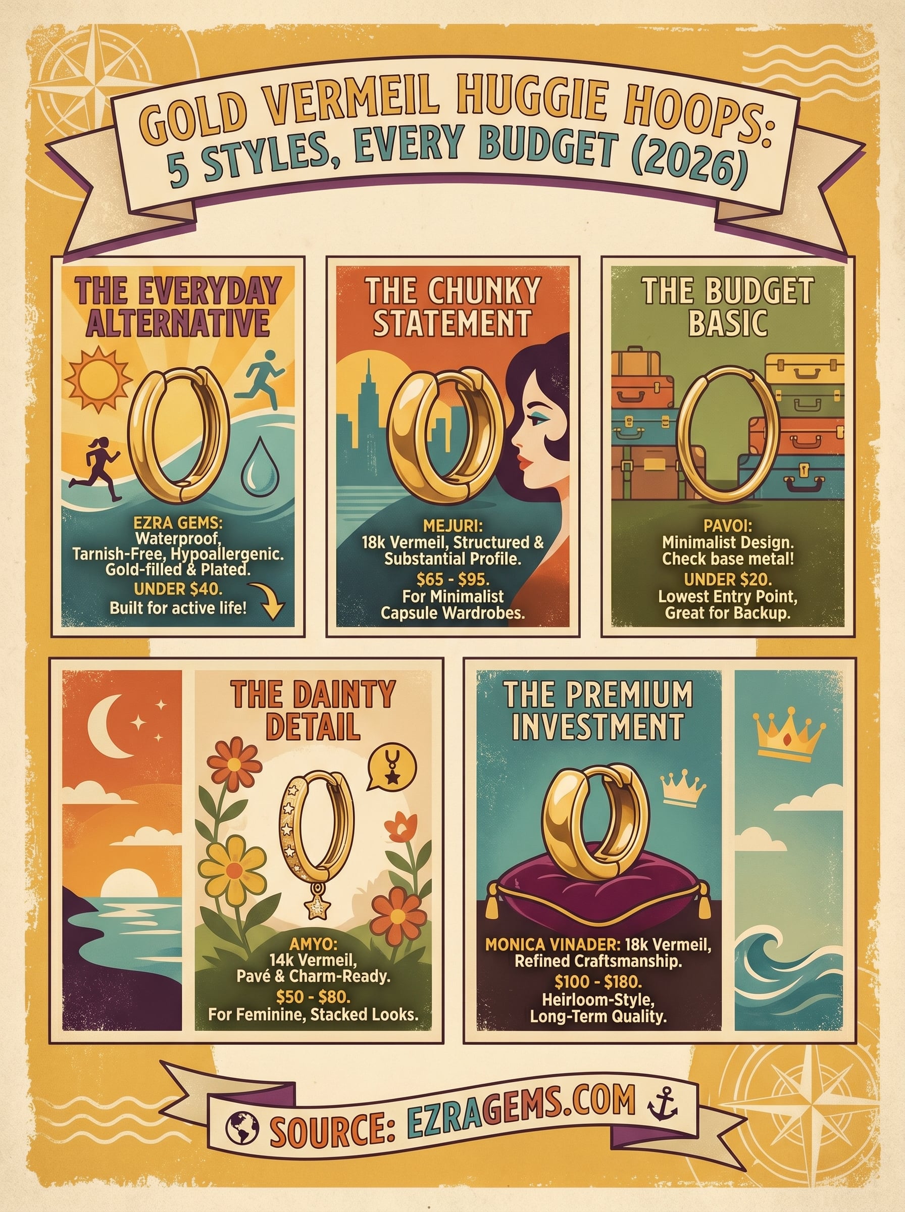 gold vermeil huggie hoops infographic