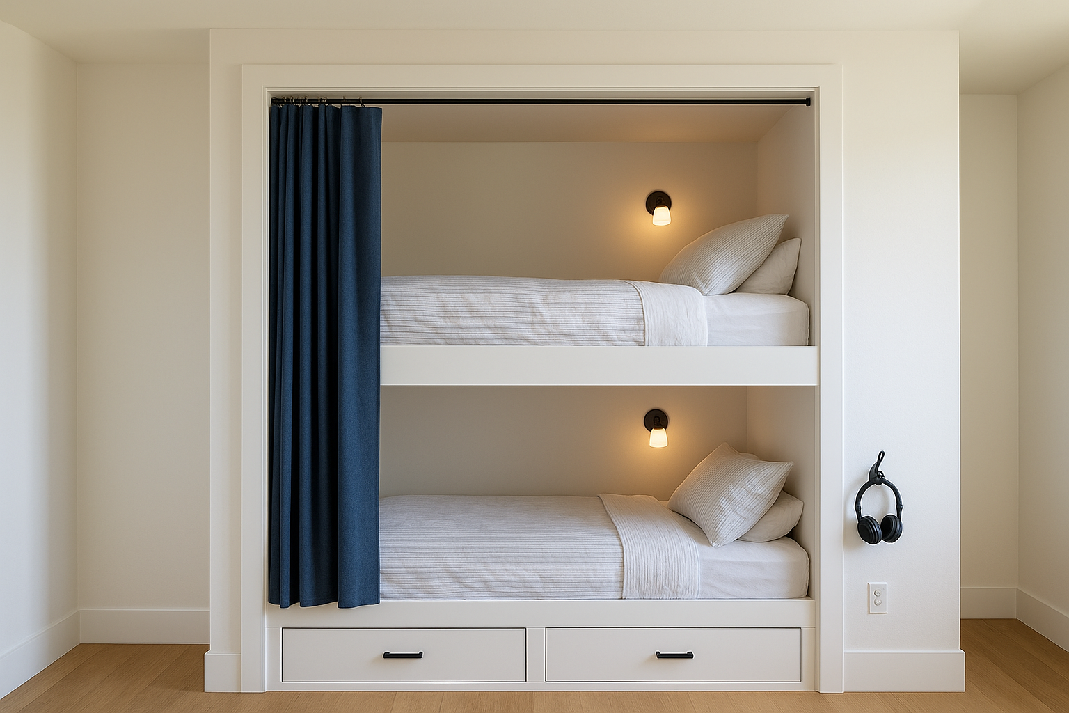 2. Recessed alcove bunks with nooks and sconces