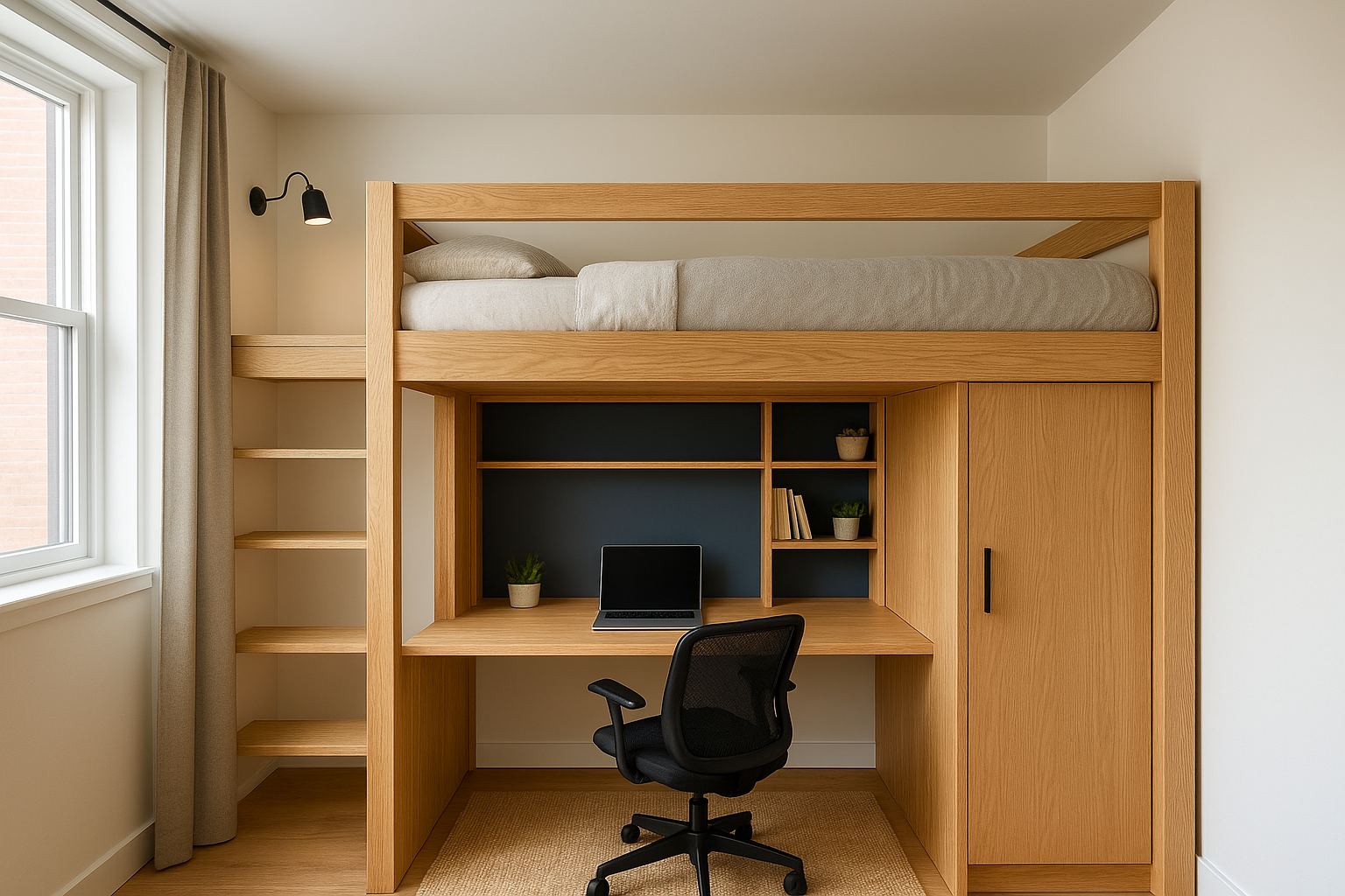 4. Loft-style built-in bunk over a desk or play zone