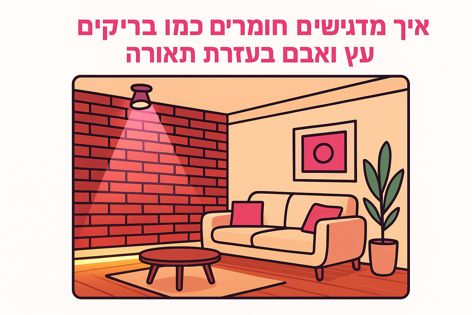 איך מדגישים חומרים כמו בריקים, עץ ואבן בעזרת תאורה