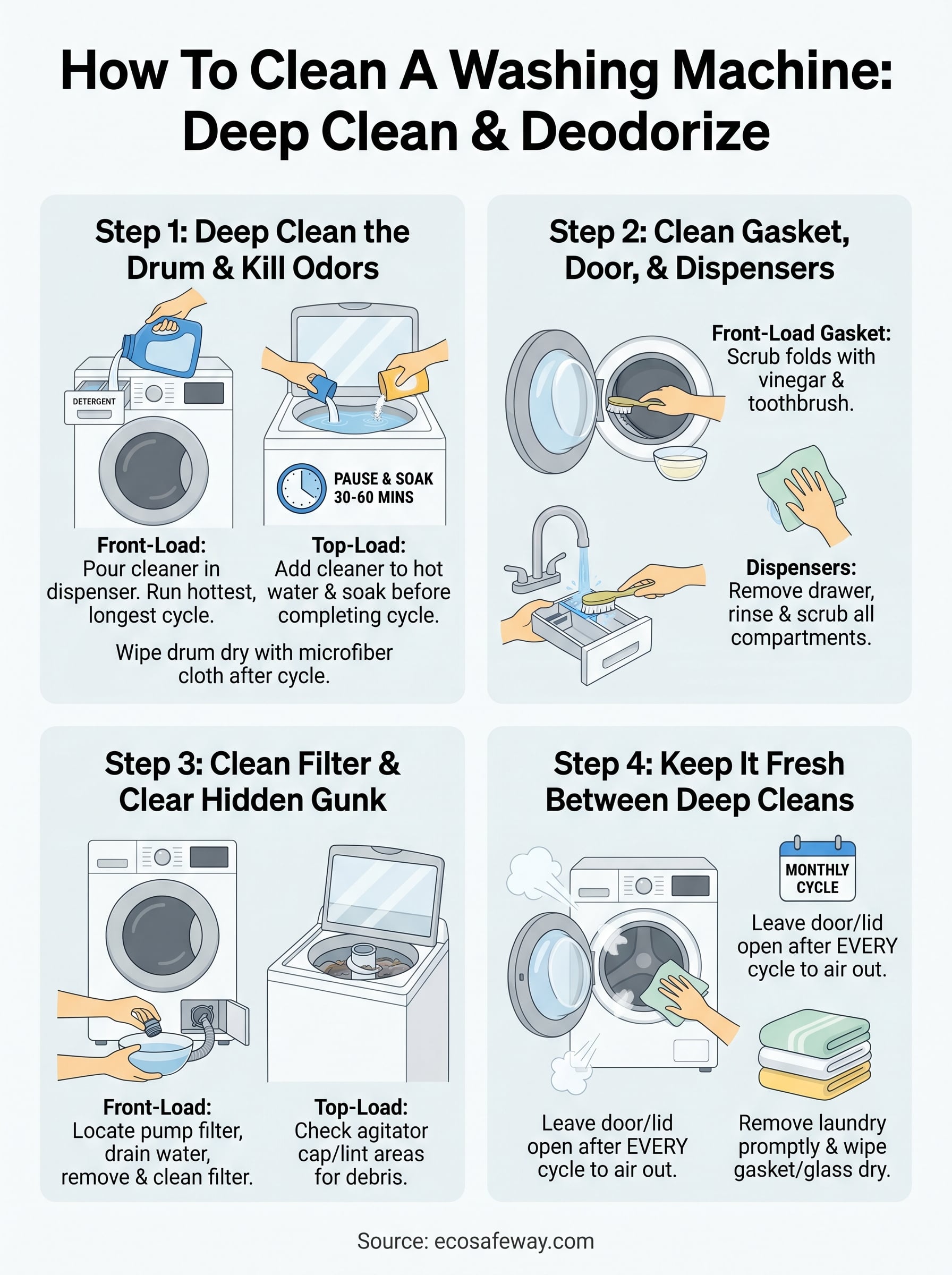 how to clean a washing machine infographic