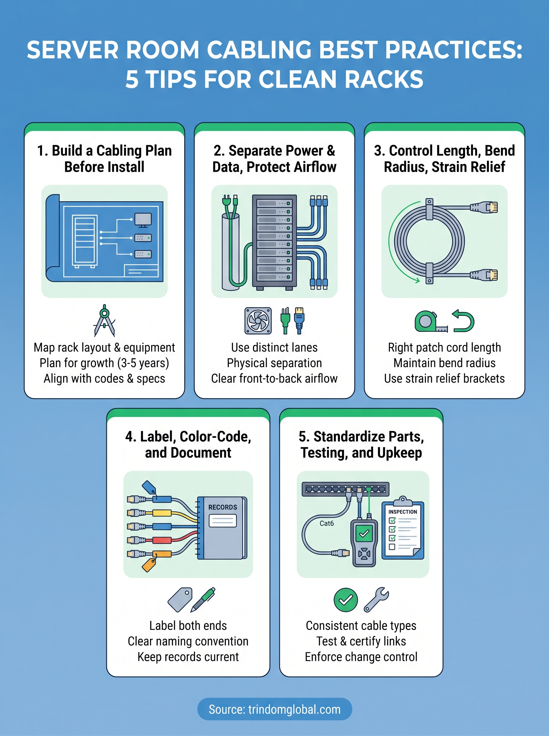 server room cabling best practices infographic