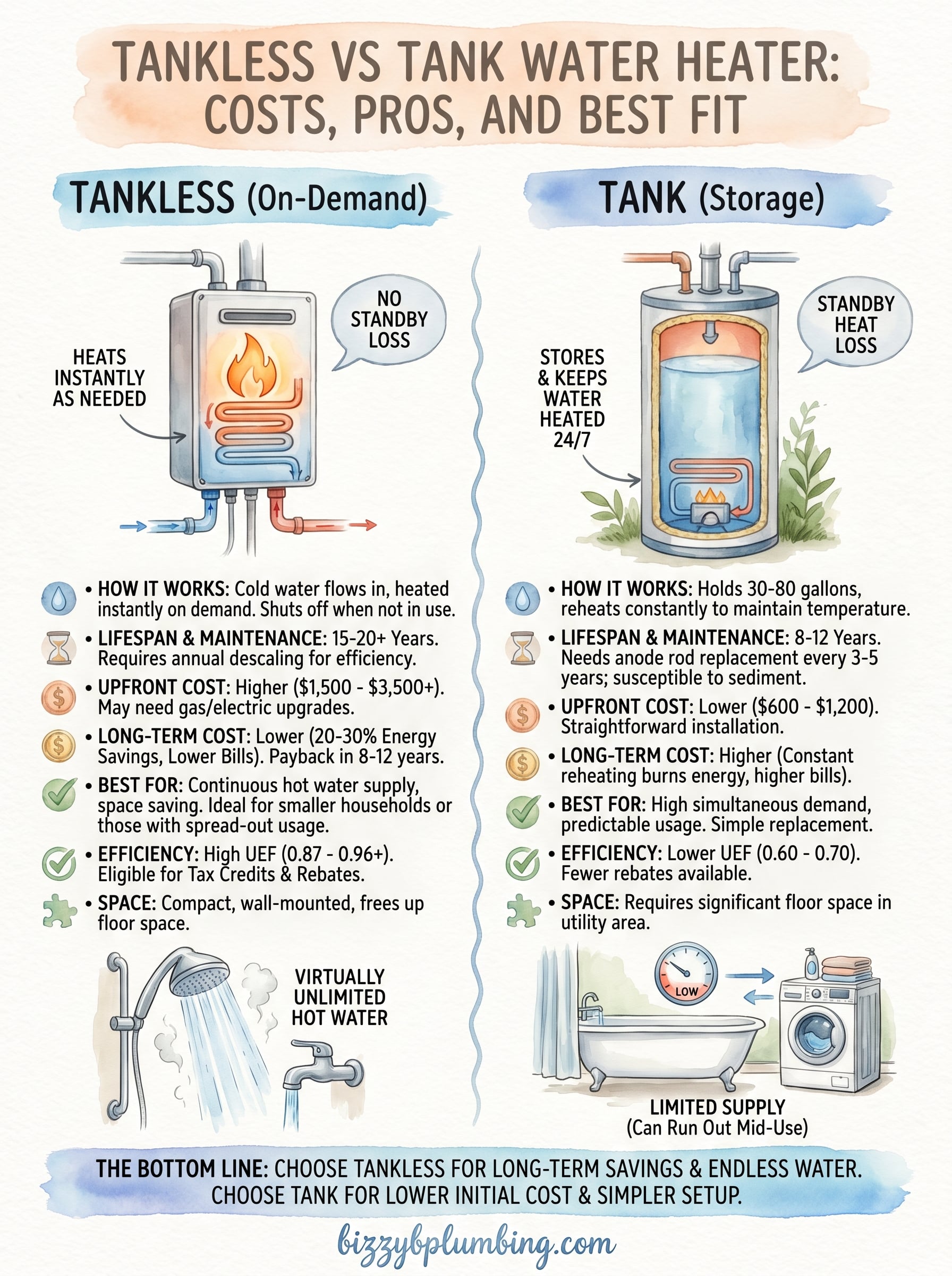 tankless vs tank water heater infographic