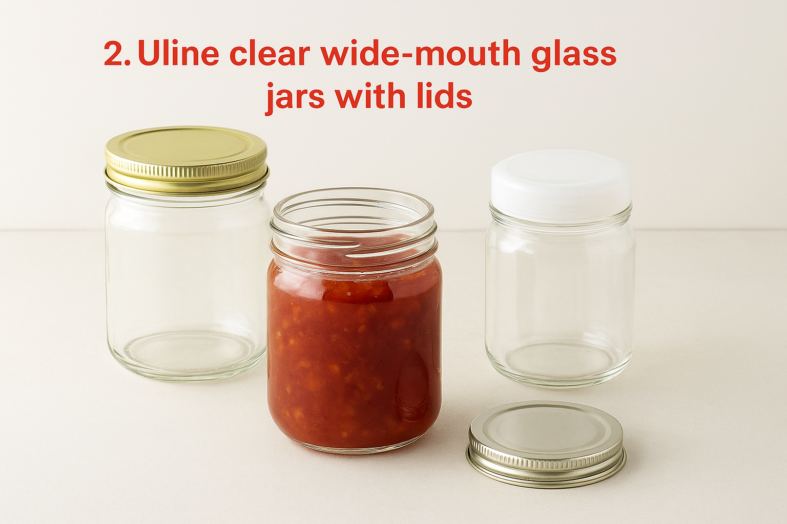 2. Uline clear wide-mouth glass jars with lids