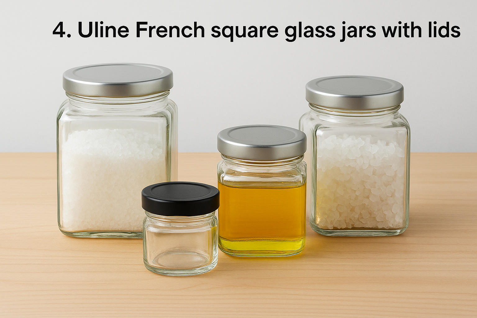 4. Uline French square glass jars with lids