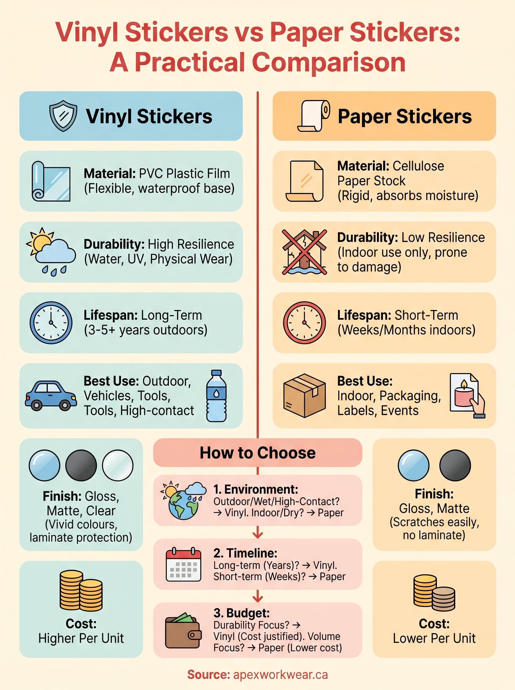 vinyl stickers vs paper stickers infographic