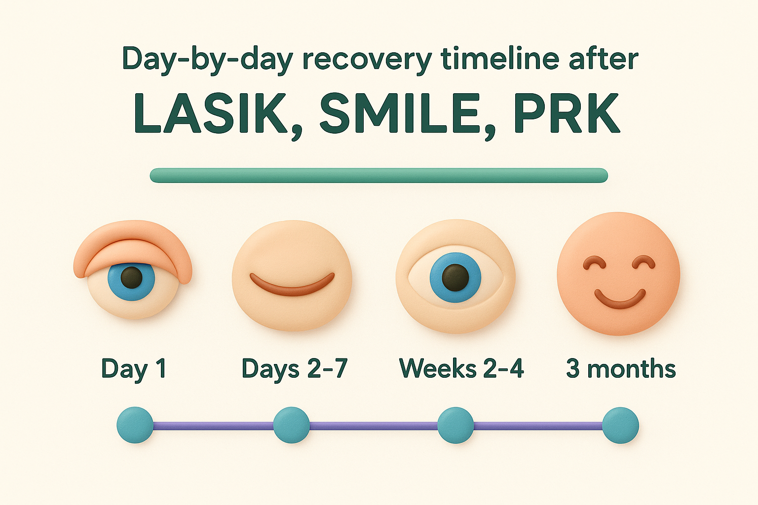 Day-by-day recovery timeline after LASIK, SMILE, PRK