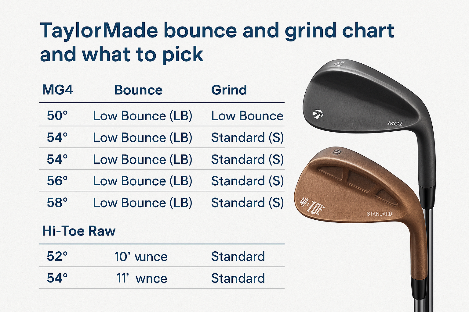 TaylorMade bounce and grind chart and what to pick