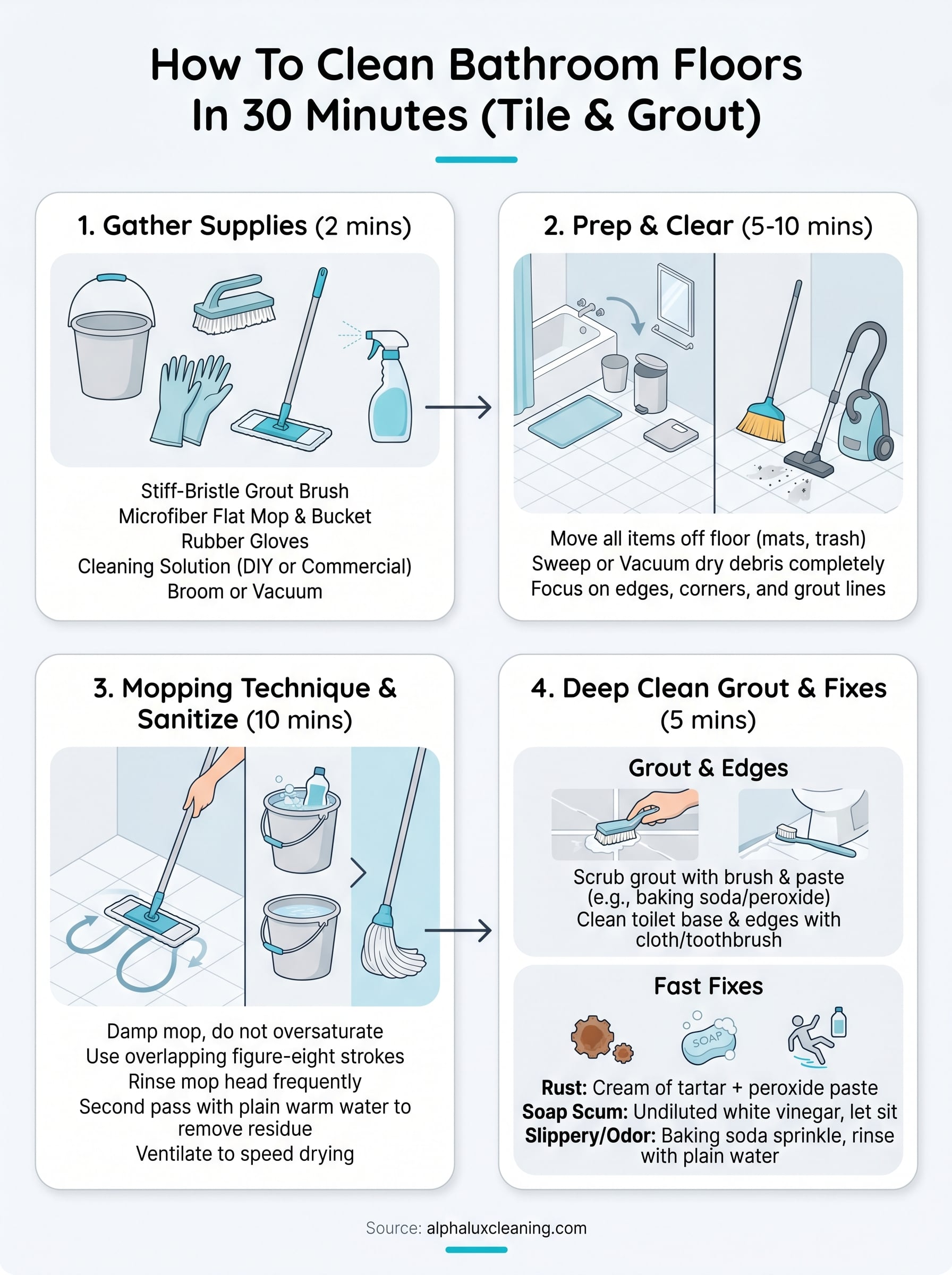how to clean bathroom floors infographic