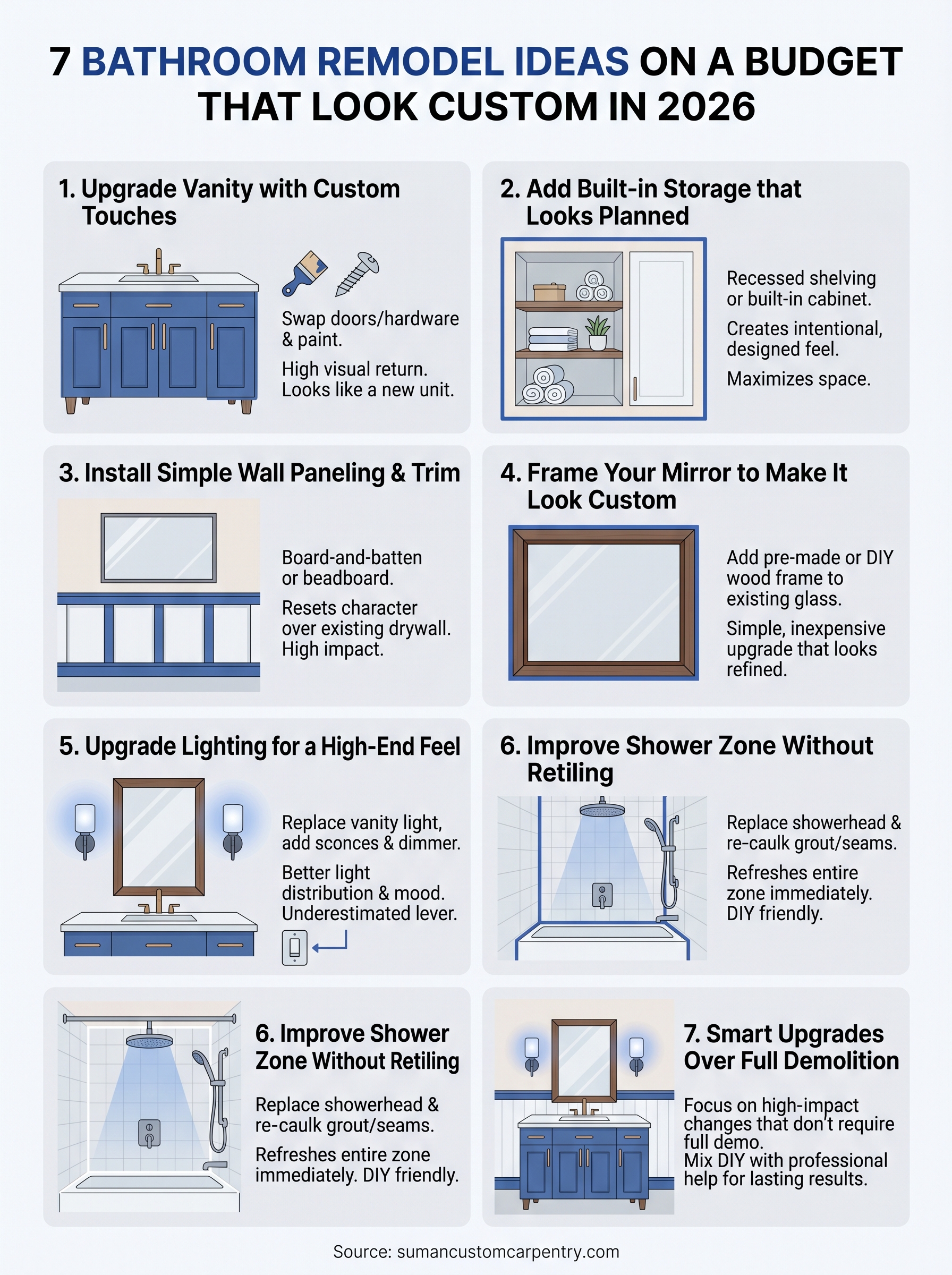 bathroom remodel ideas on a budget infographic