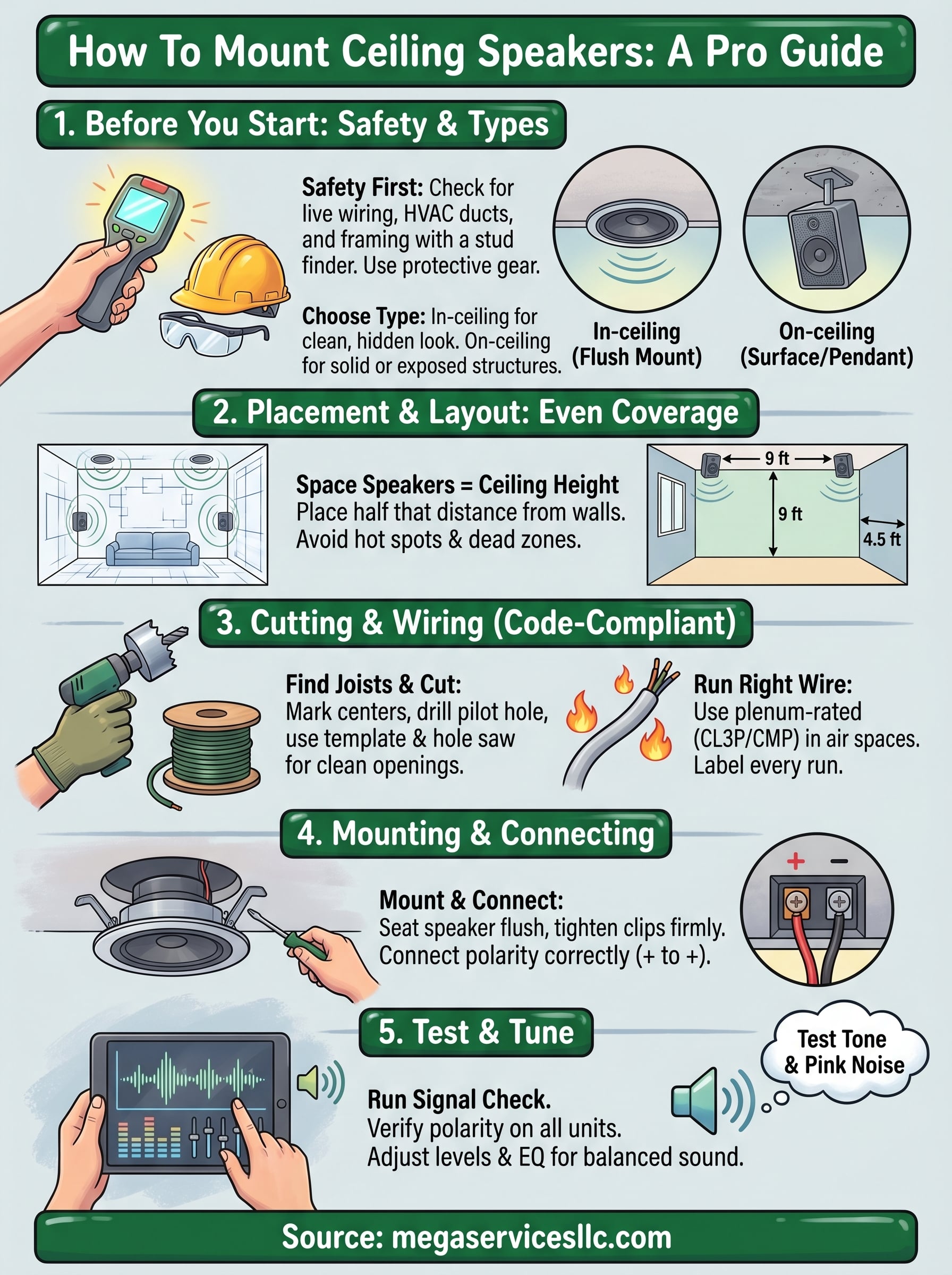 how to mount ceiling speakers infographic