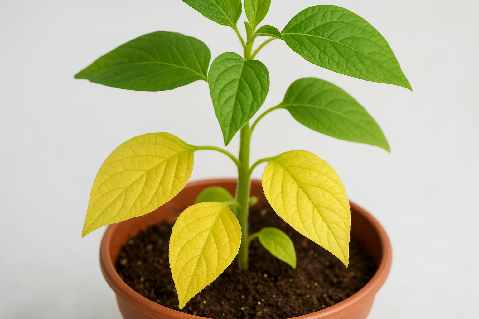 Yellowing leaves that move upward