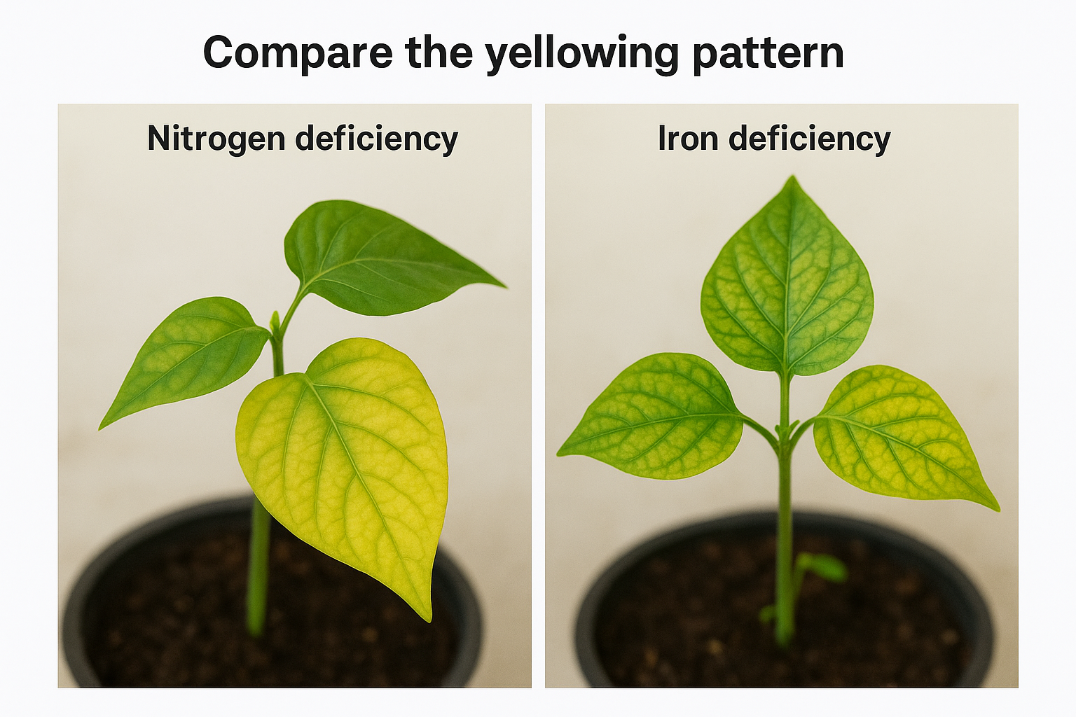 Compare the yellowing pattern