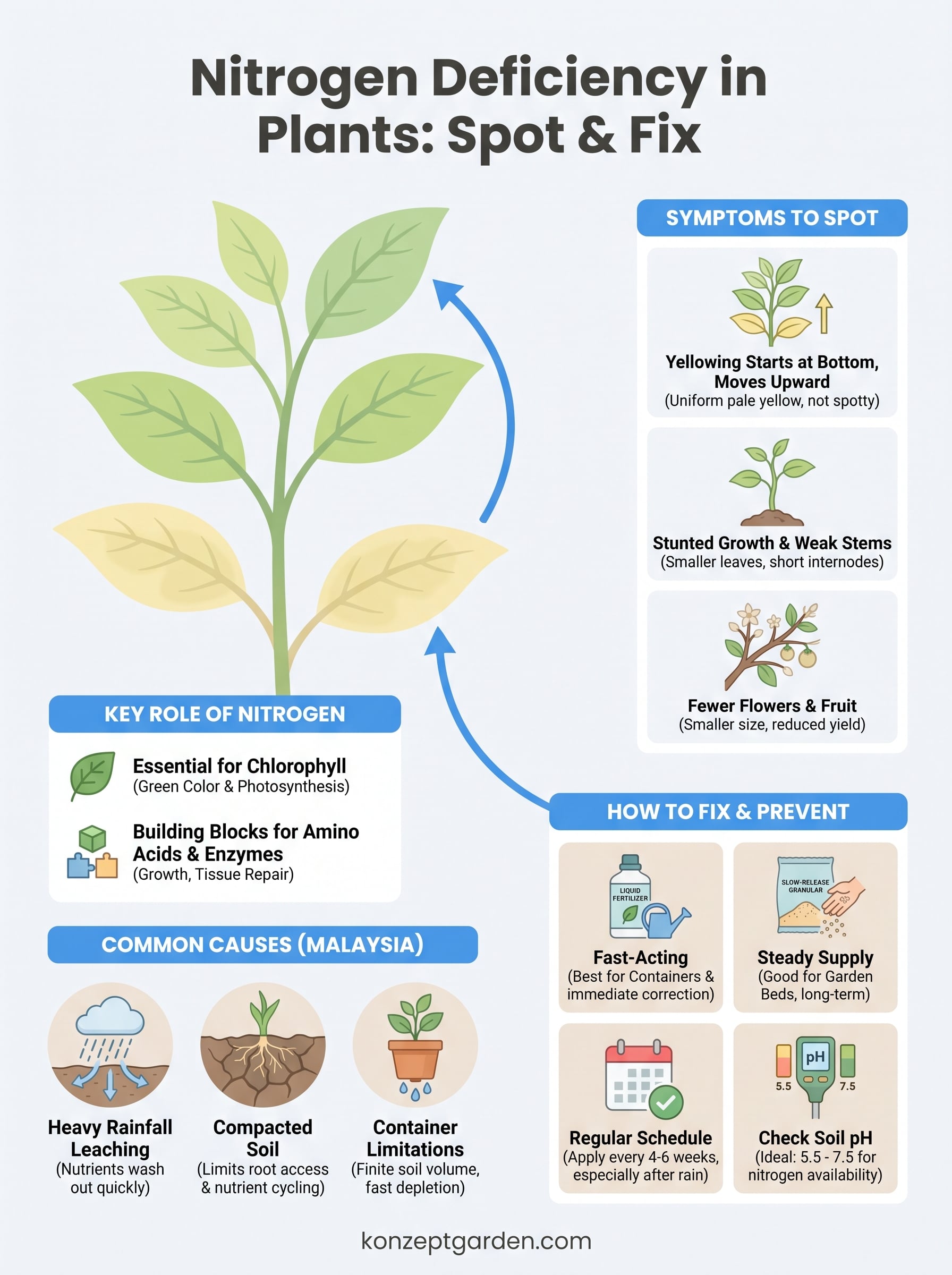 nitrogen deficiency in plants symptoms infographic