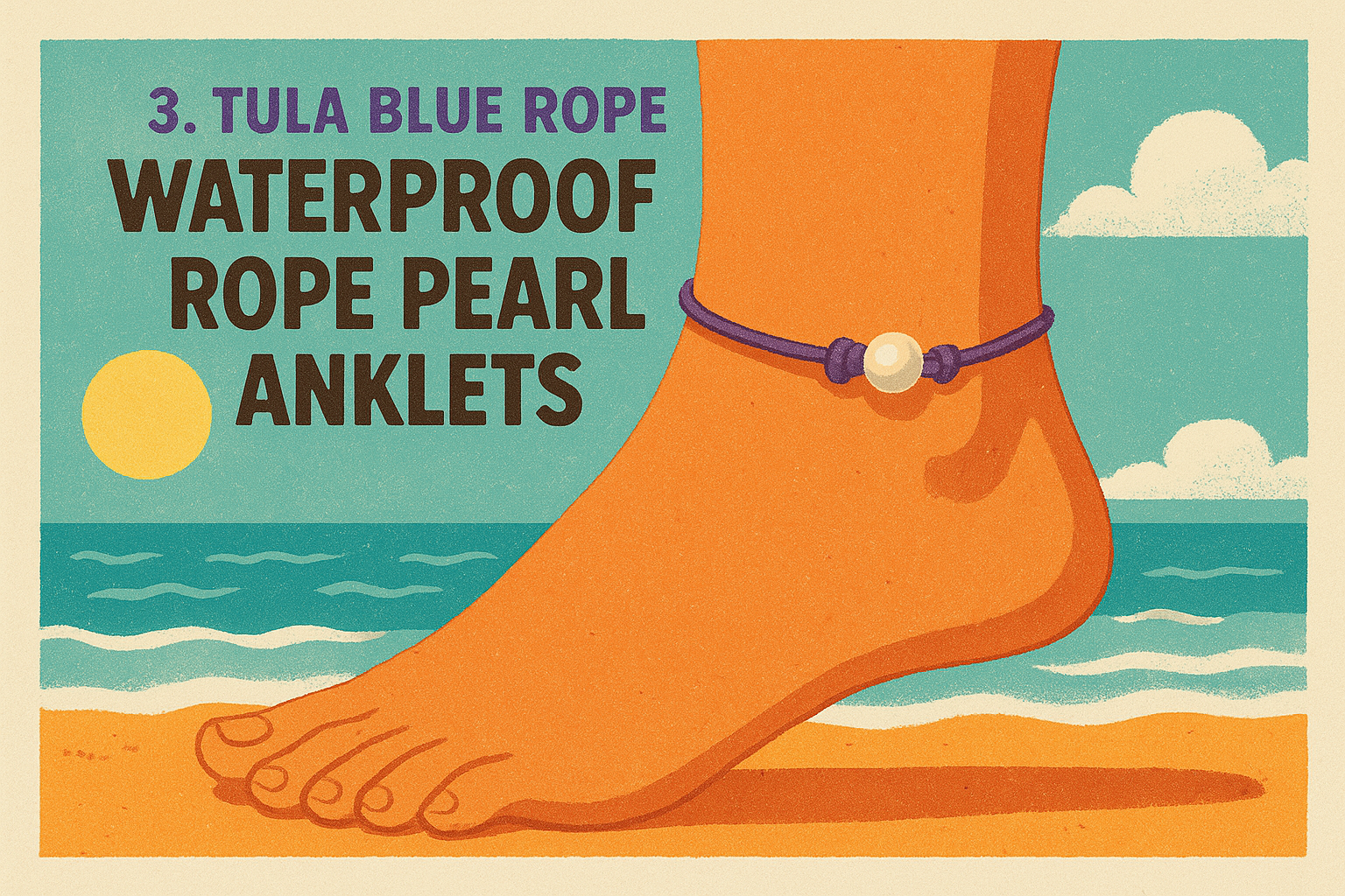 3. Tula Blue Rope Waterproof Rope Pearl Anklets