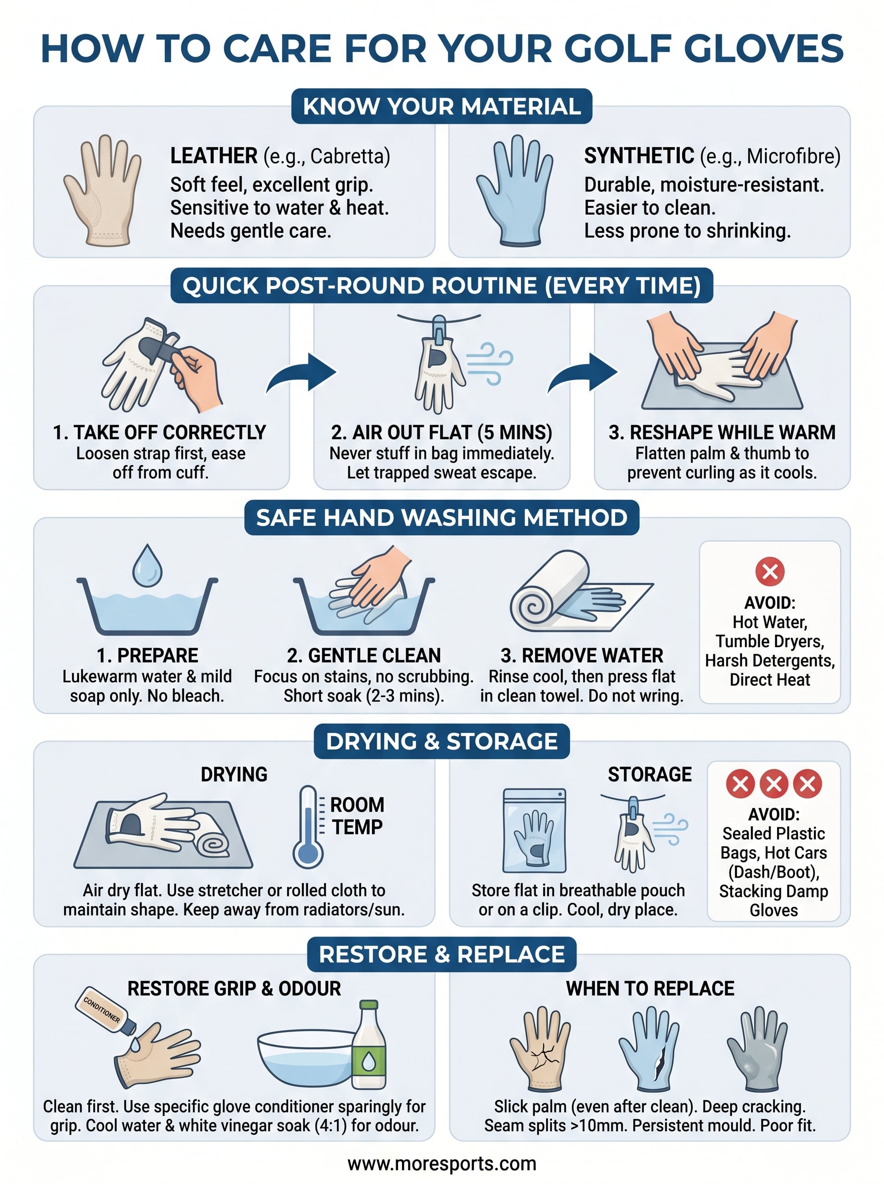 how to care for golf gloves infographic