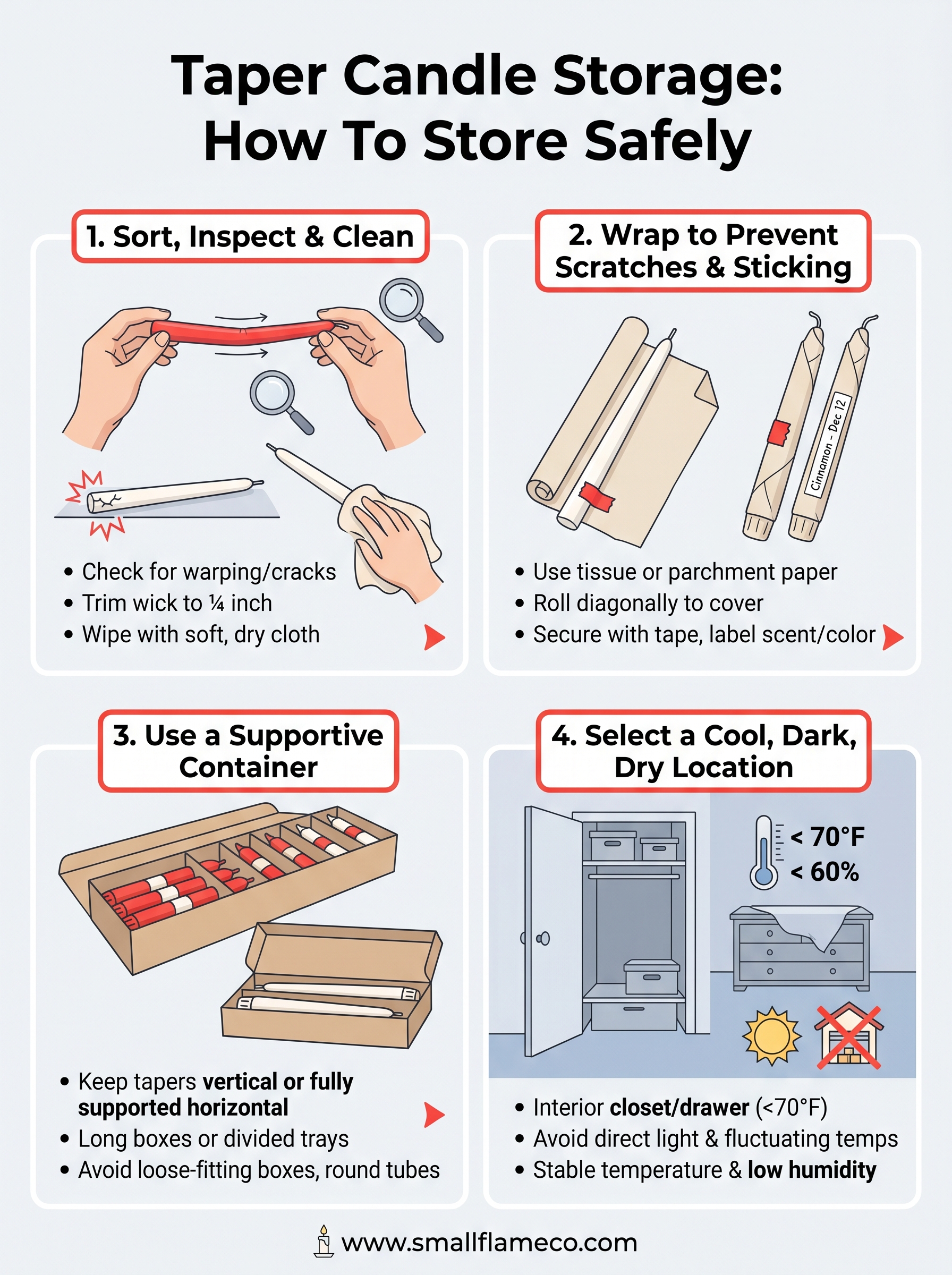 how to store taper candles infographic