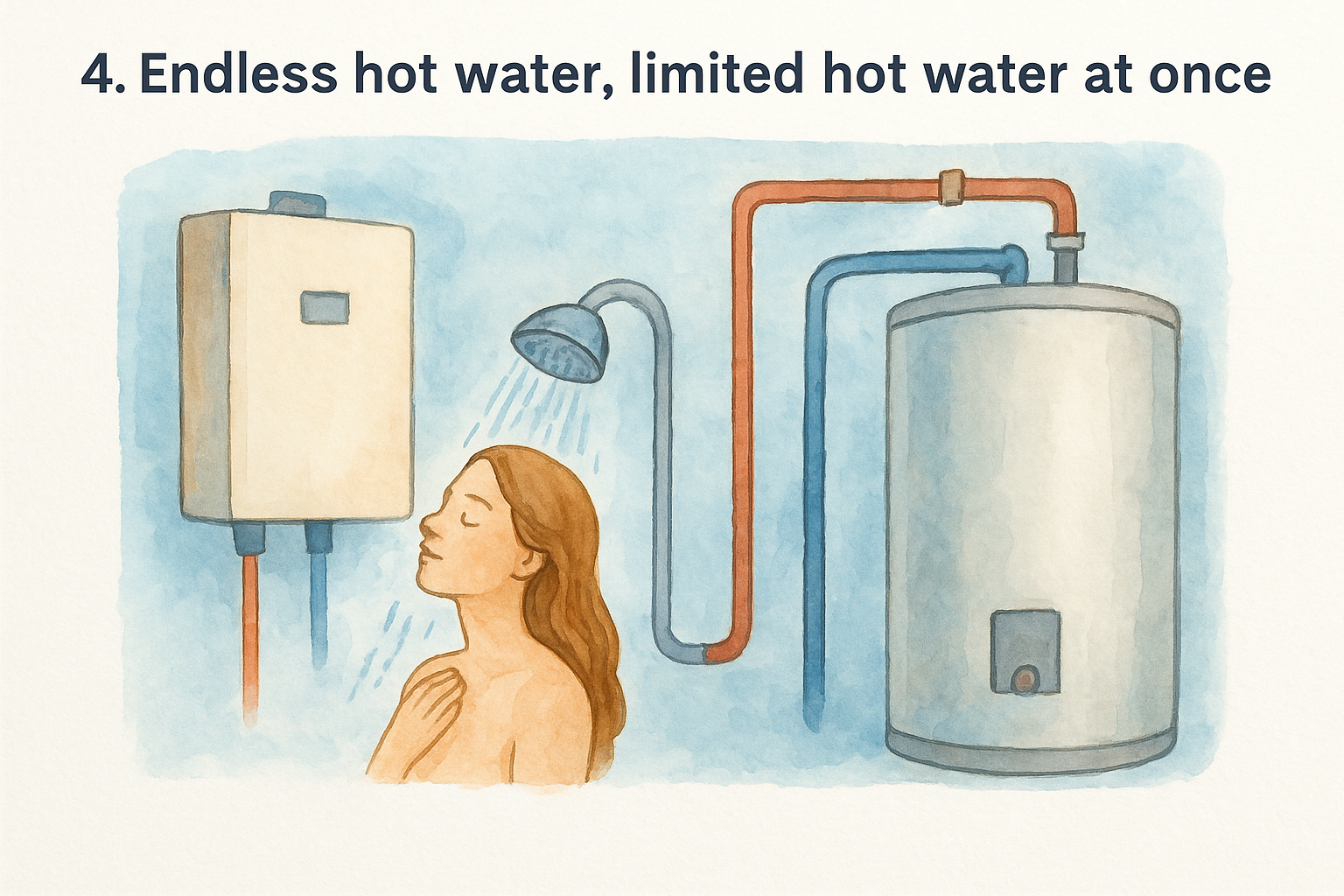 4. Endless hot water, limited hot water at once