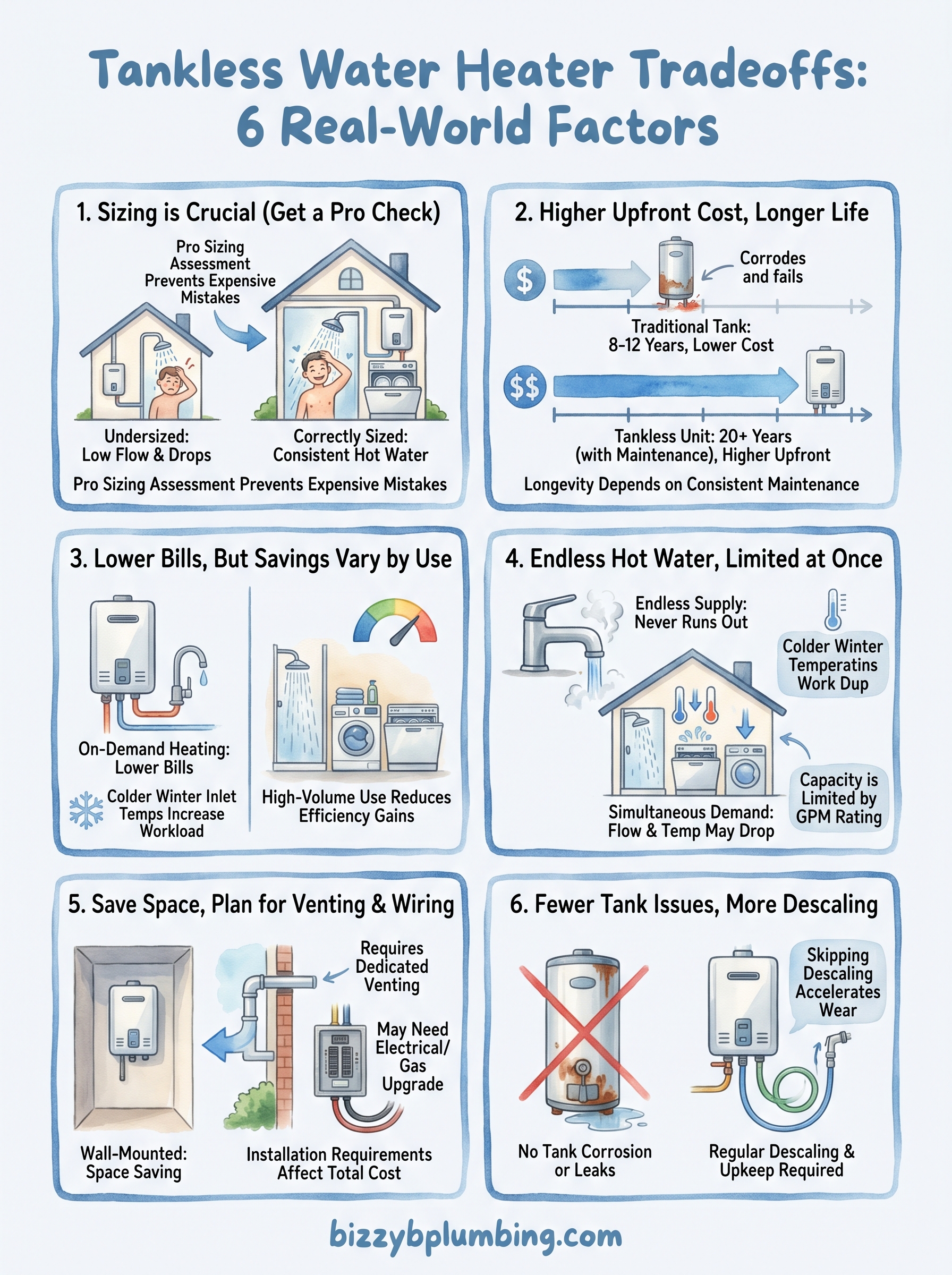 tankless water heater pros and cons infographic