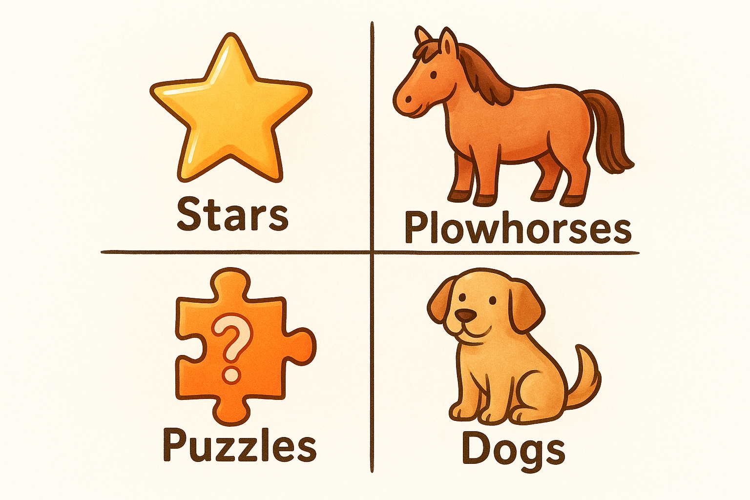 Stars, plowhorses, puzzles, and dogs
