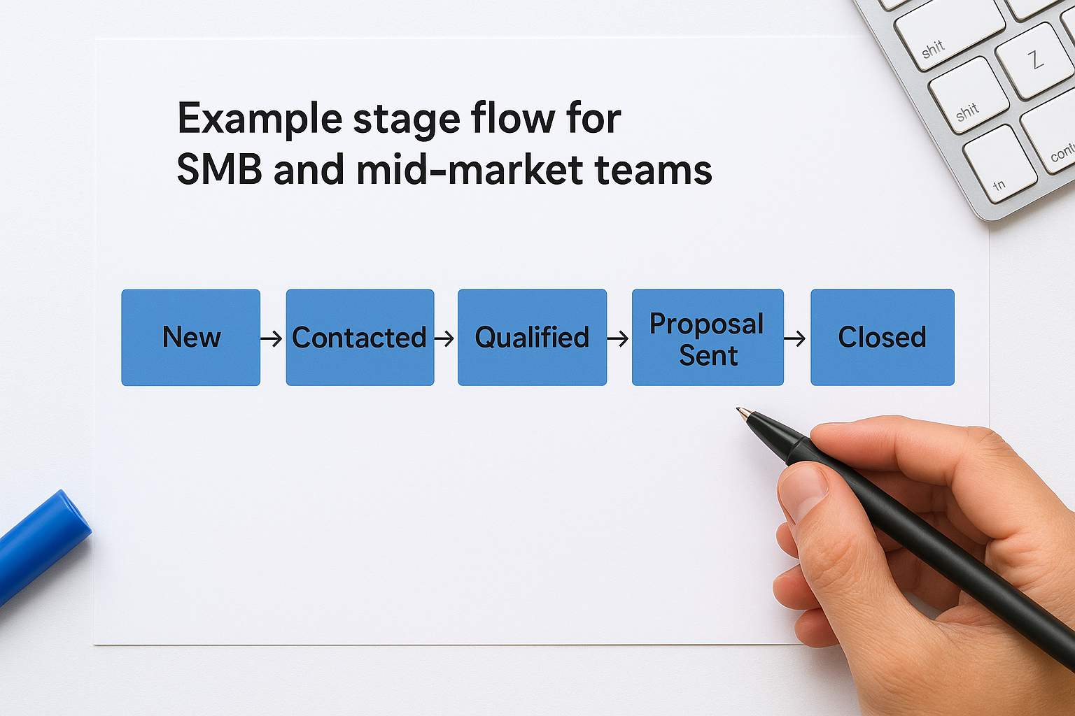 Example stage flow for SMB and mid-market teams