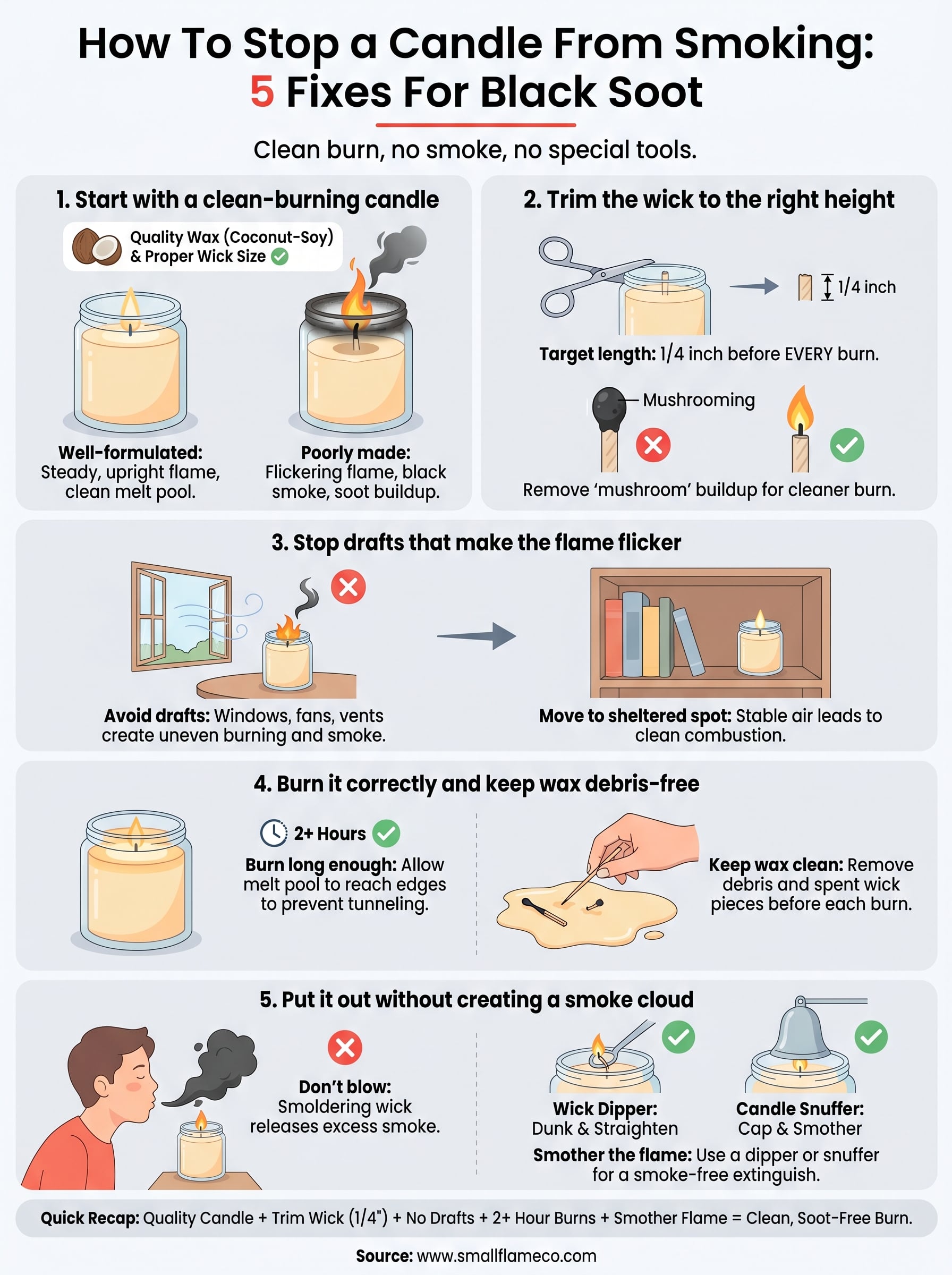 how to stop a candle from smoking infographic