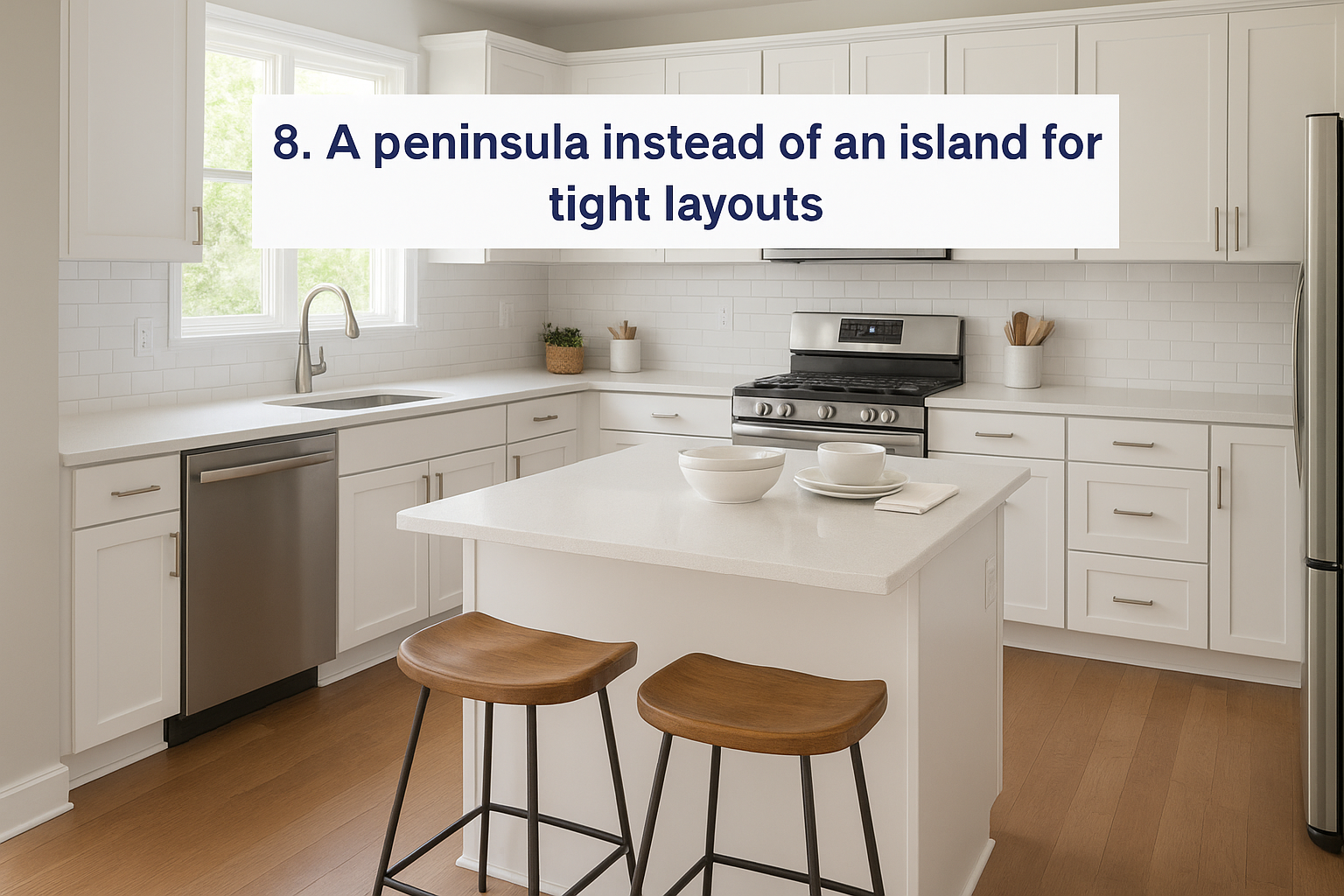 8. A peninsula instead of an island for tight layouts