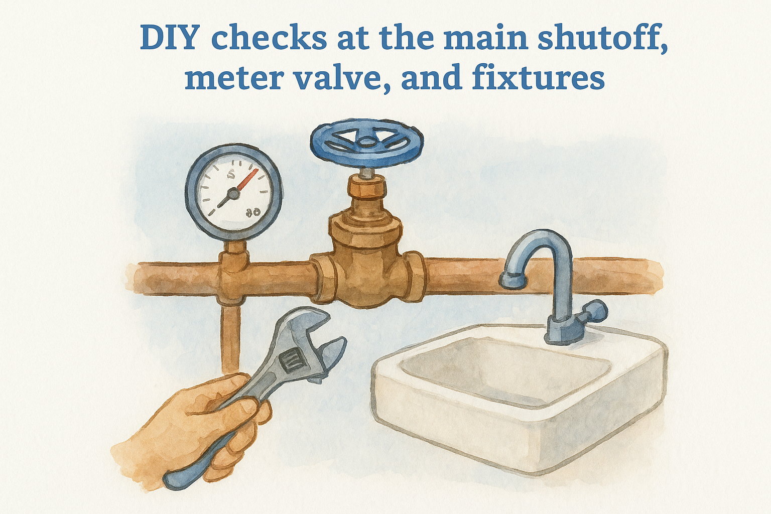 DIY checks at the main shutoff, meter valve, and fixtures