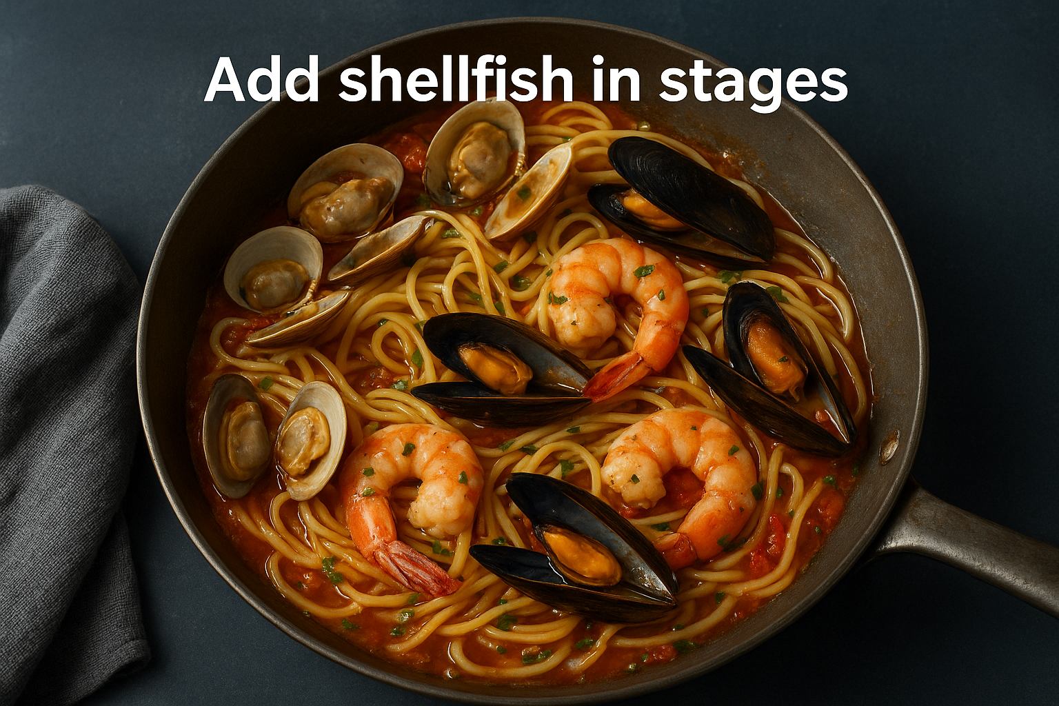 Add shellfish in stages